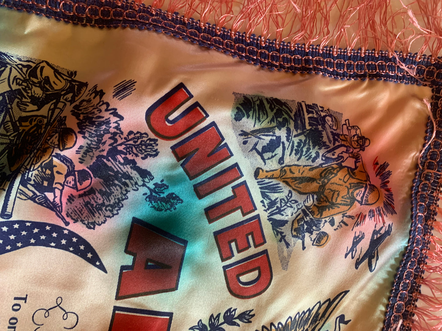 WWII US Army Pink Fringed Pillow Case Poem for Mother circa 1940s