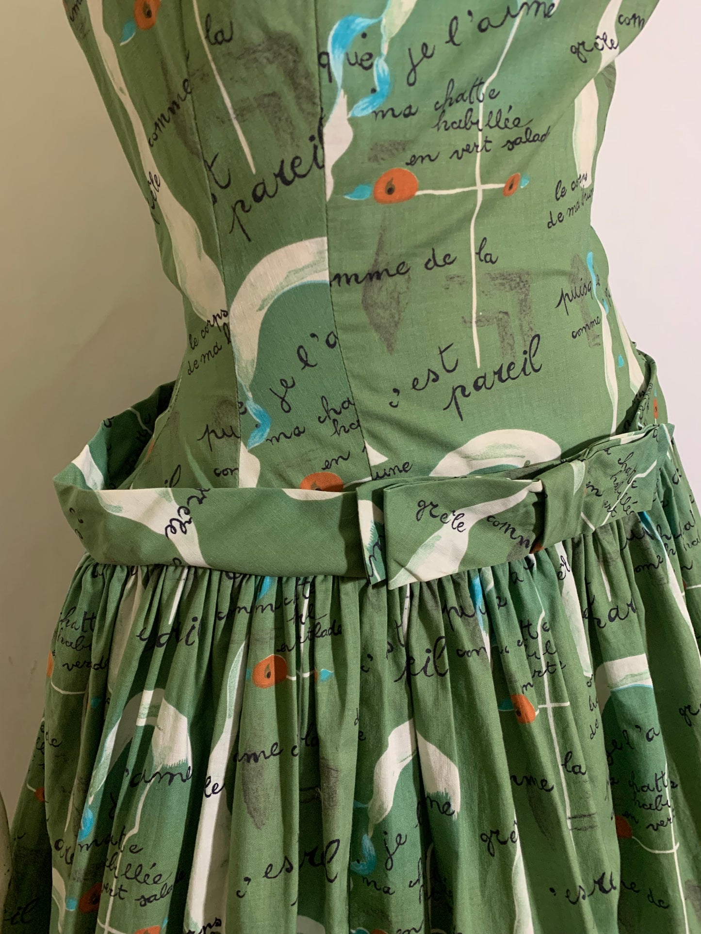 Rare Joan Miro Painting-Poem Art Print Fuller Fabrics Cotton Dress circa 1950s