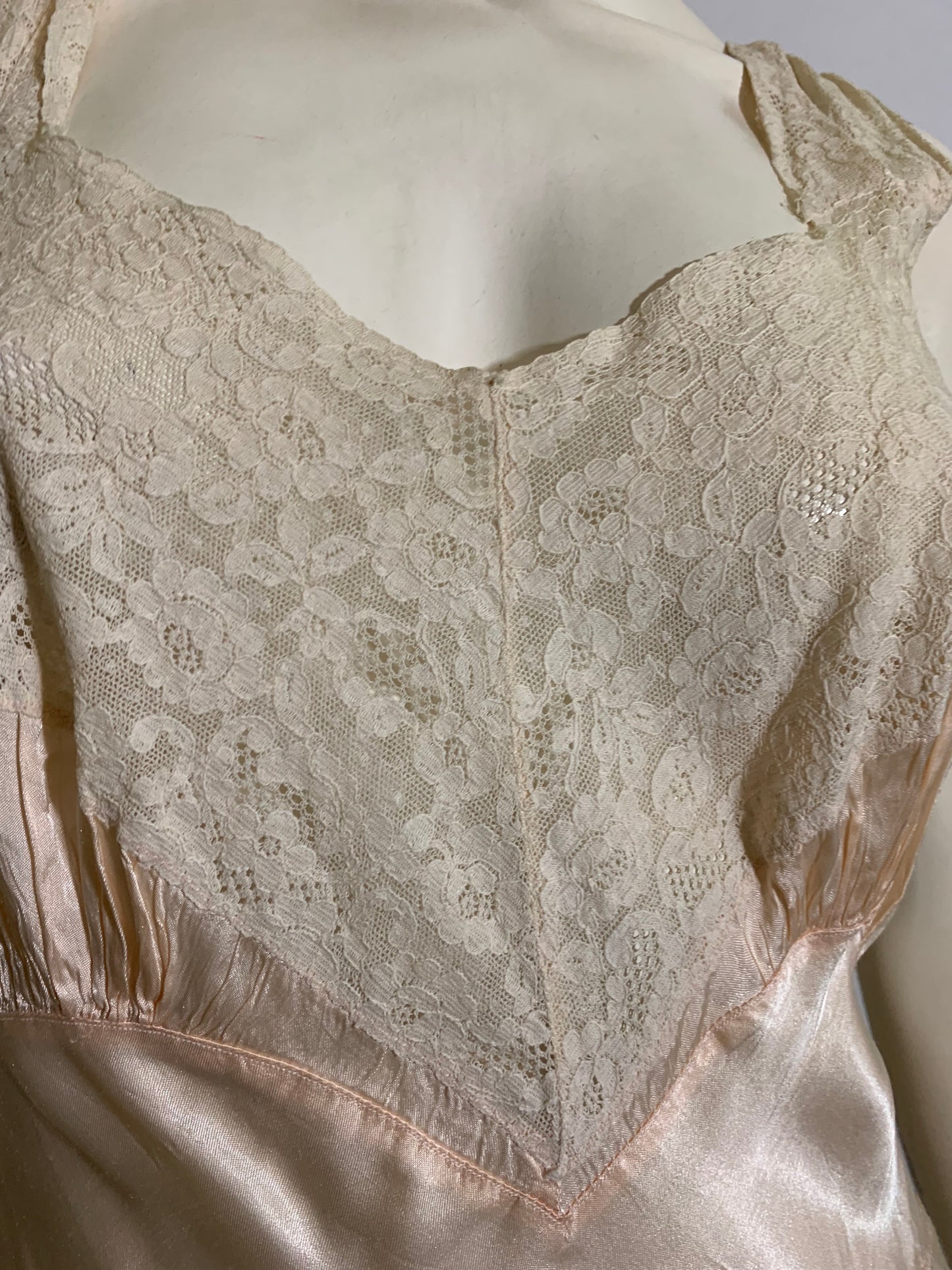 Peach Rayon Lace Trimmed Bias Cut Nightgown circa 1940s