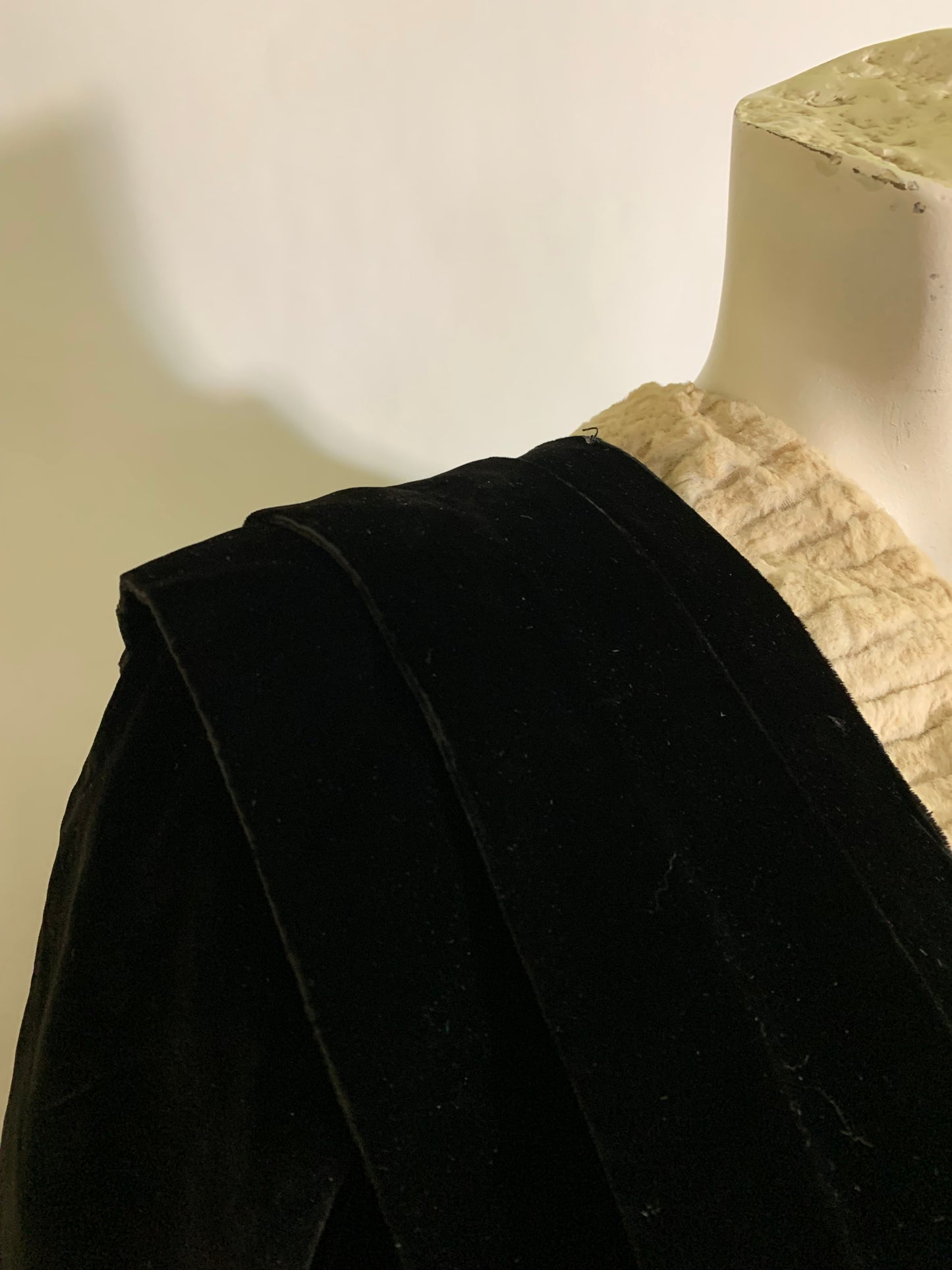 Black Velvet and Sculpted Fur Coat Slit Back circa 1890s