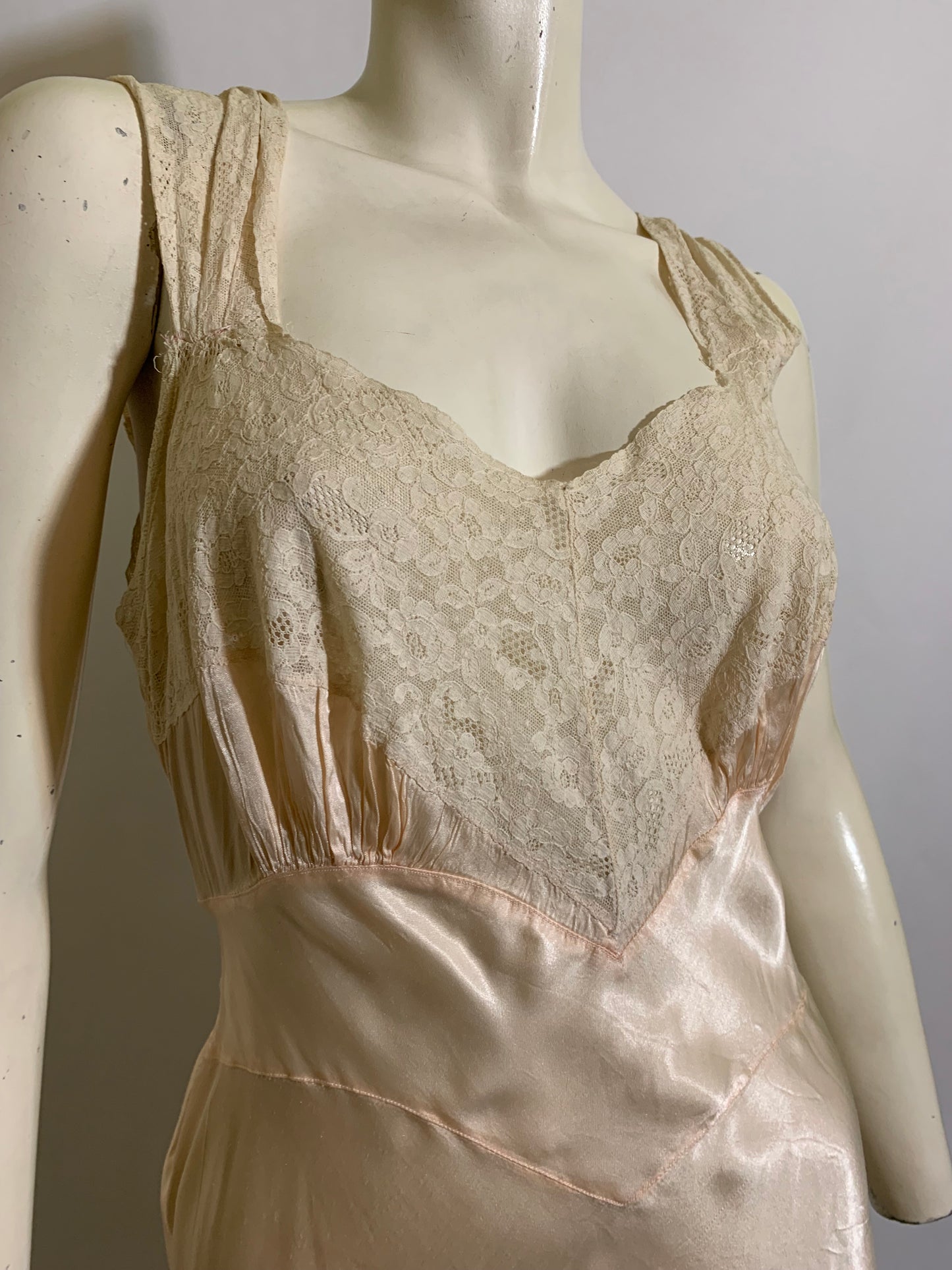 Peach Rayon Lace Trimmed Bias Cut Nightgown circa 1940s