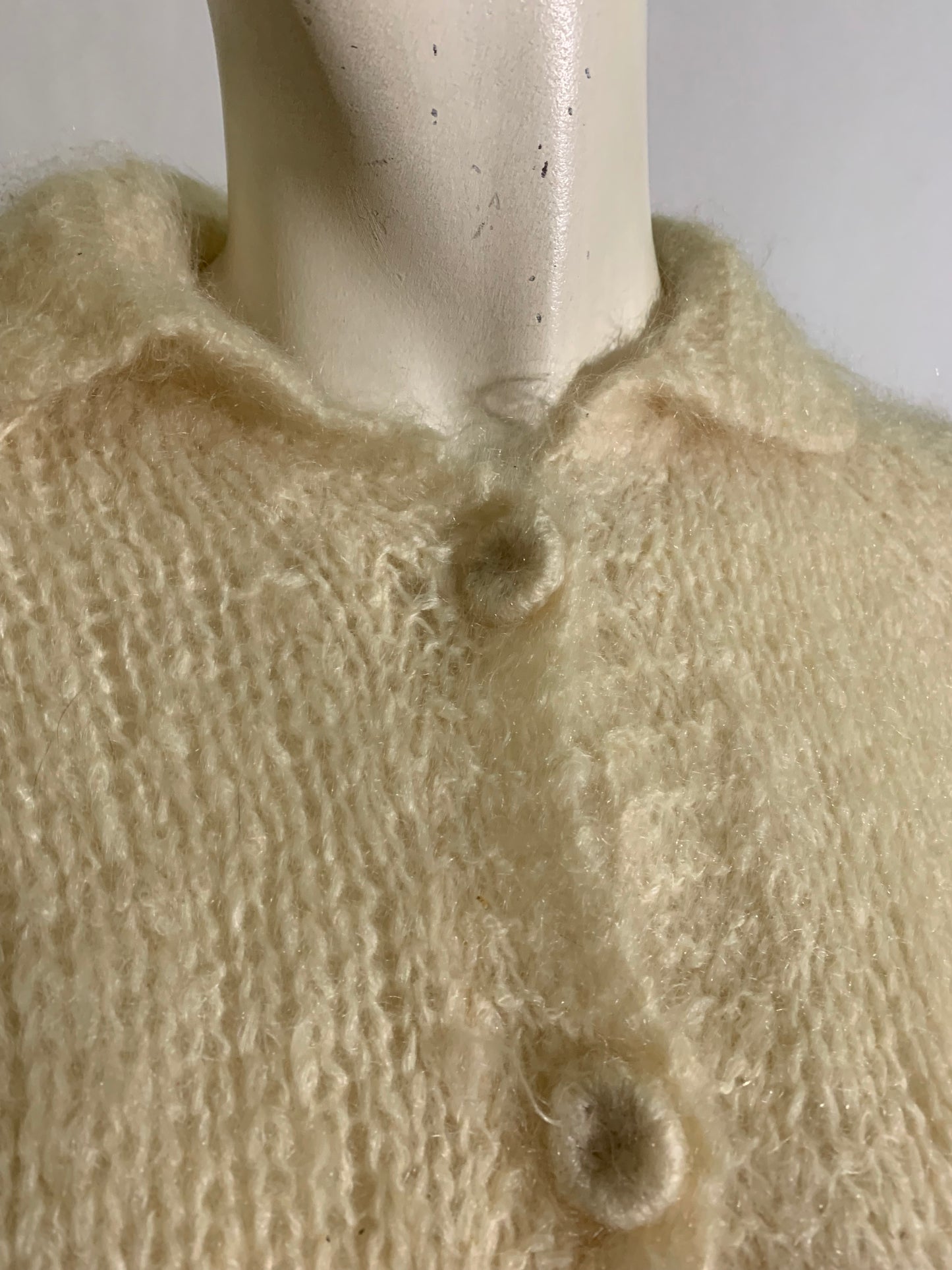 Fuzzy Ivory Button Front Sweater circa 1960s