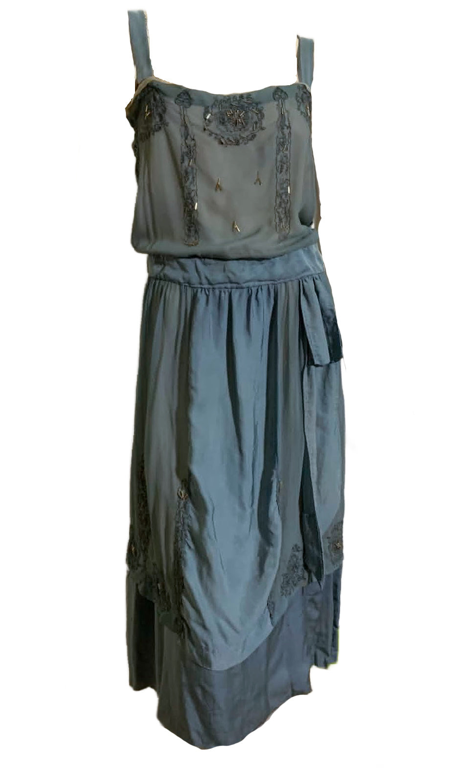 Soft Sky Blue Silk Beaded Cocktail Dress circa 1920s