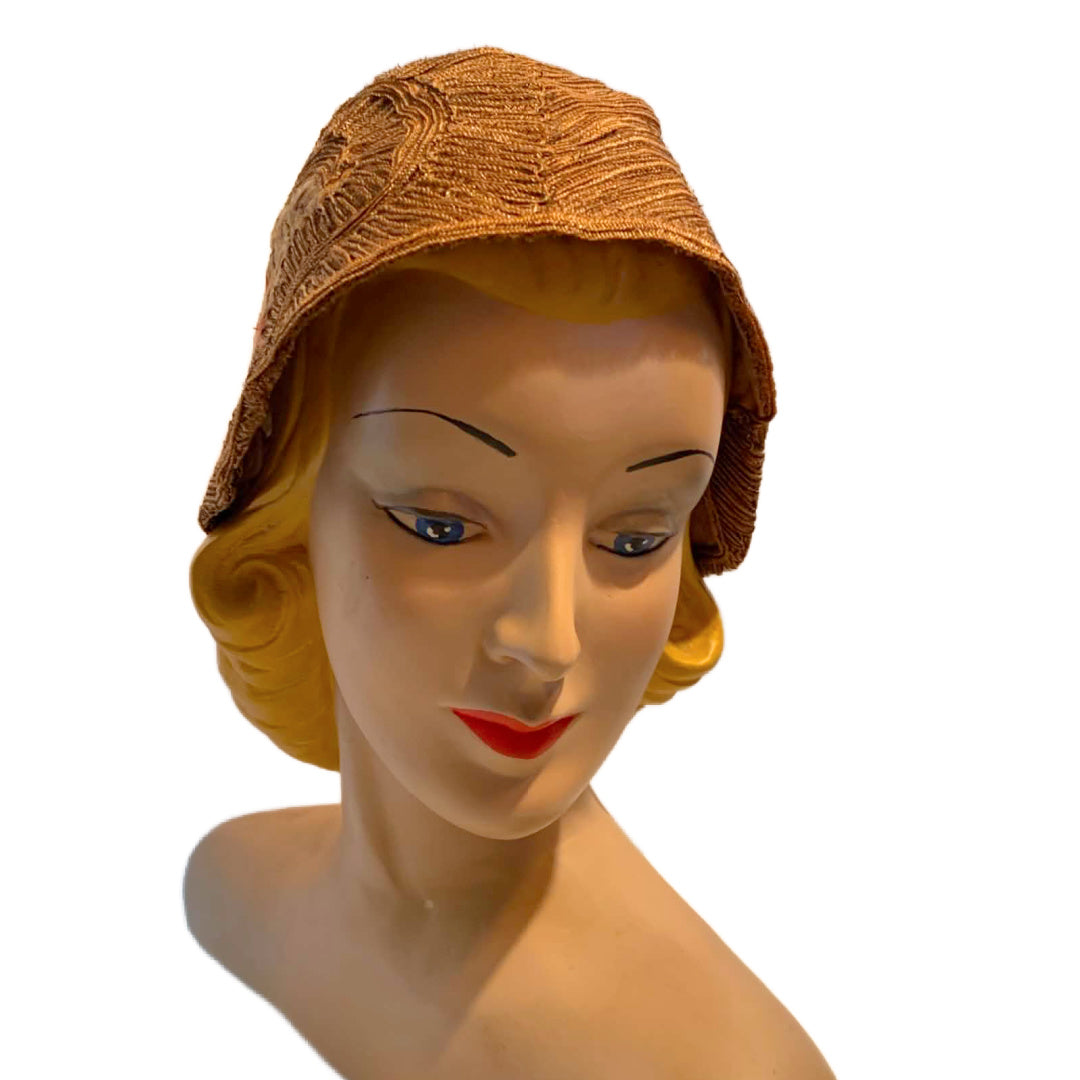 RESERVED Pastel Flower Embroidered Natural Sisal Cloche Hat circa 1920s