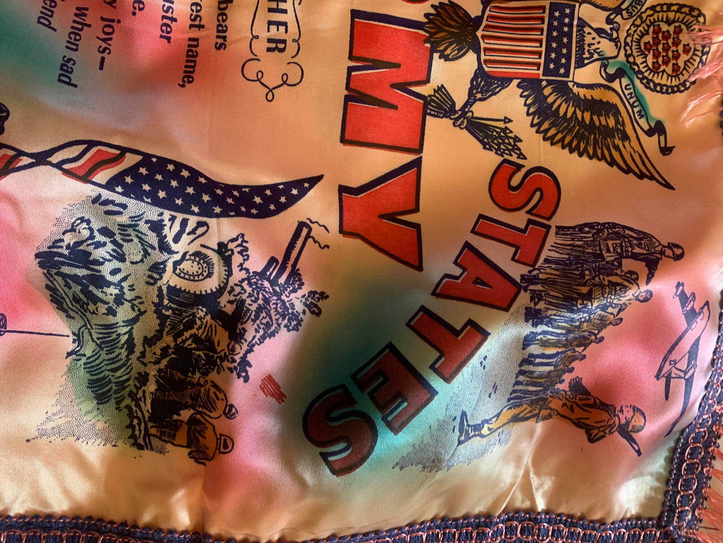 WWII US Army Pink Fringed Pillow Case Poem for Mother circa 1940s