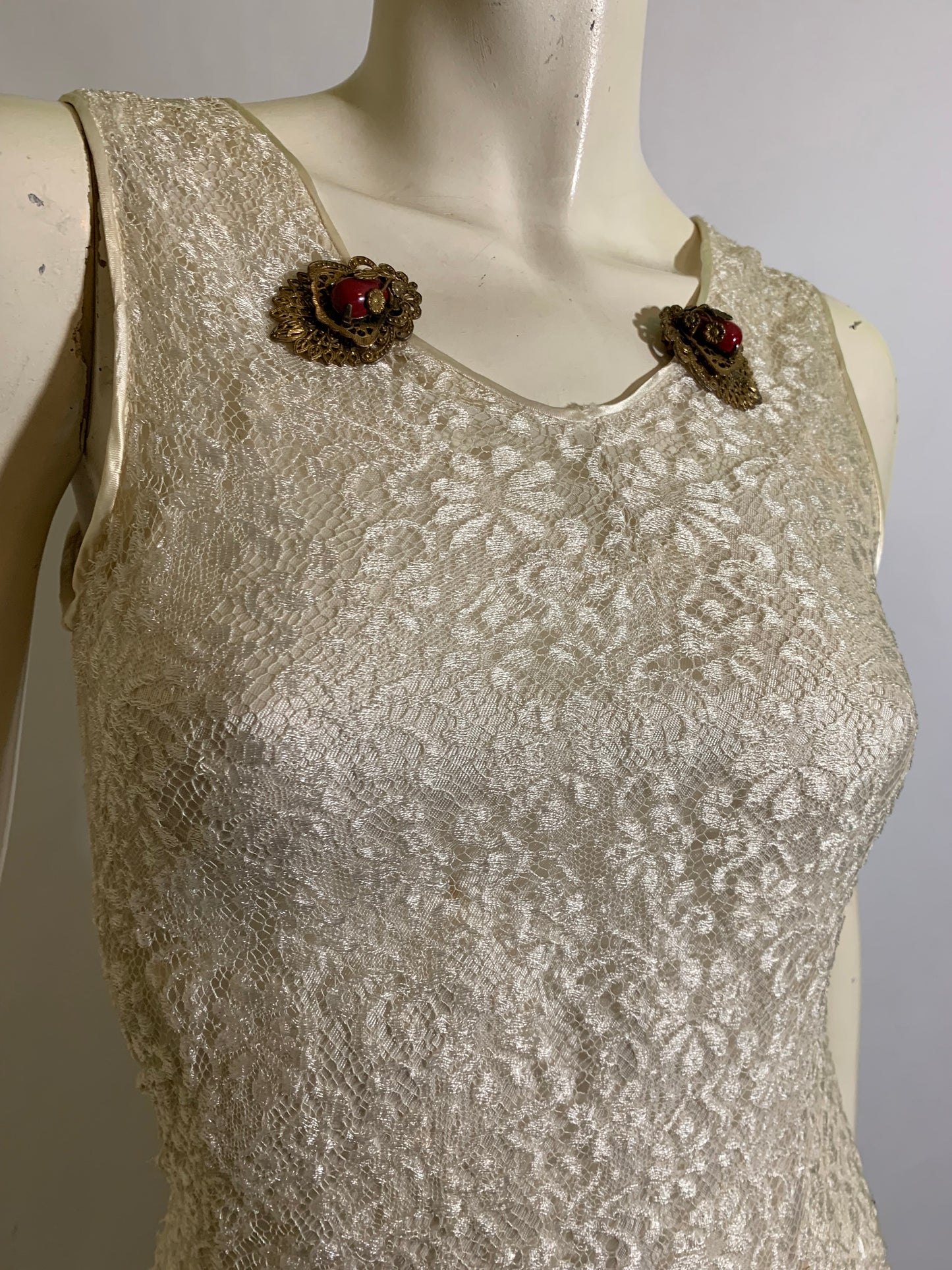 White Bias Cut Satin and Lace Dress circa 1930s