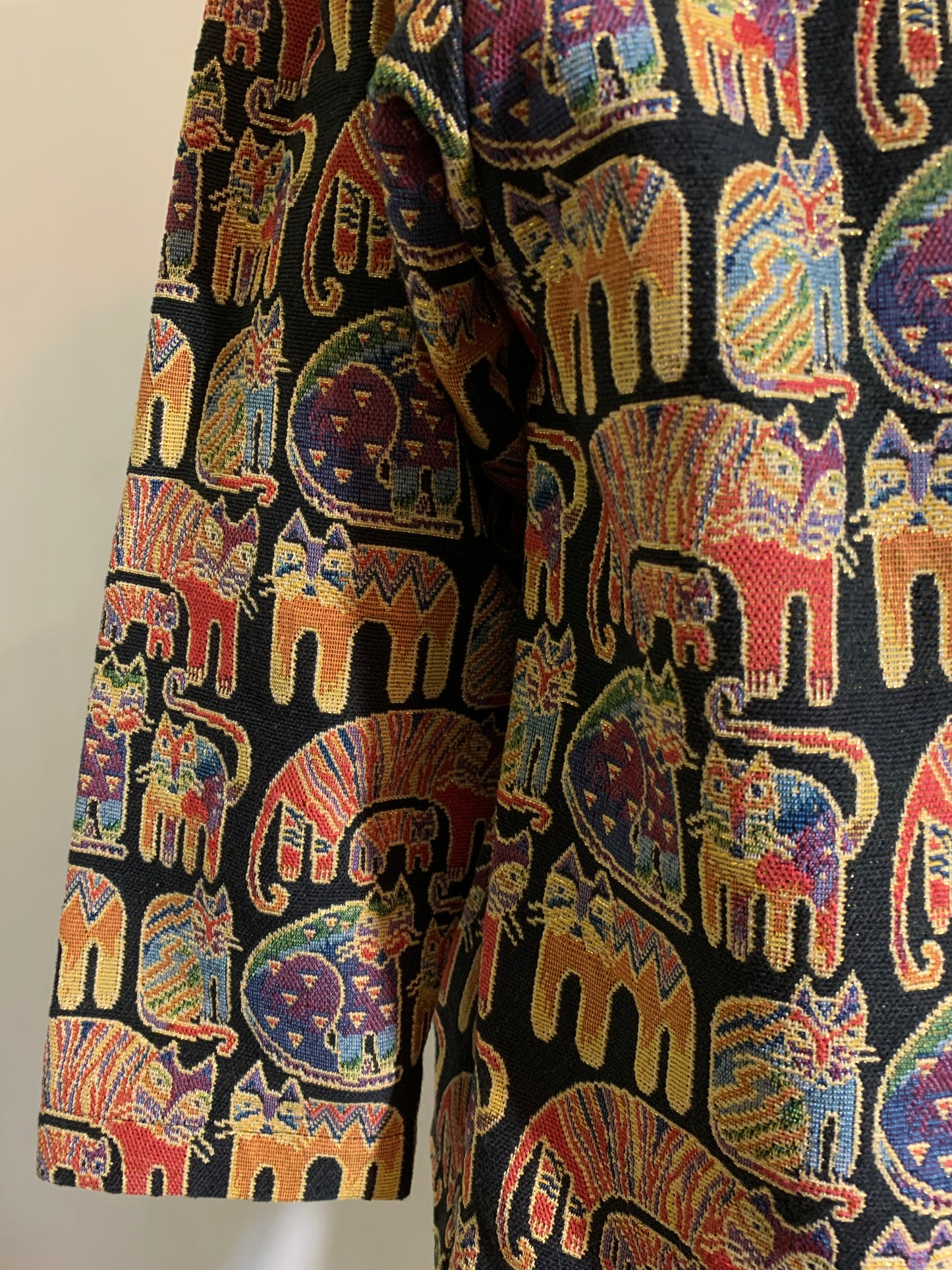 Laurel Burch Inspired Metallic Tapestry Cat Design Jacket circa 1990s