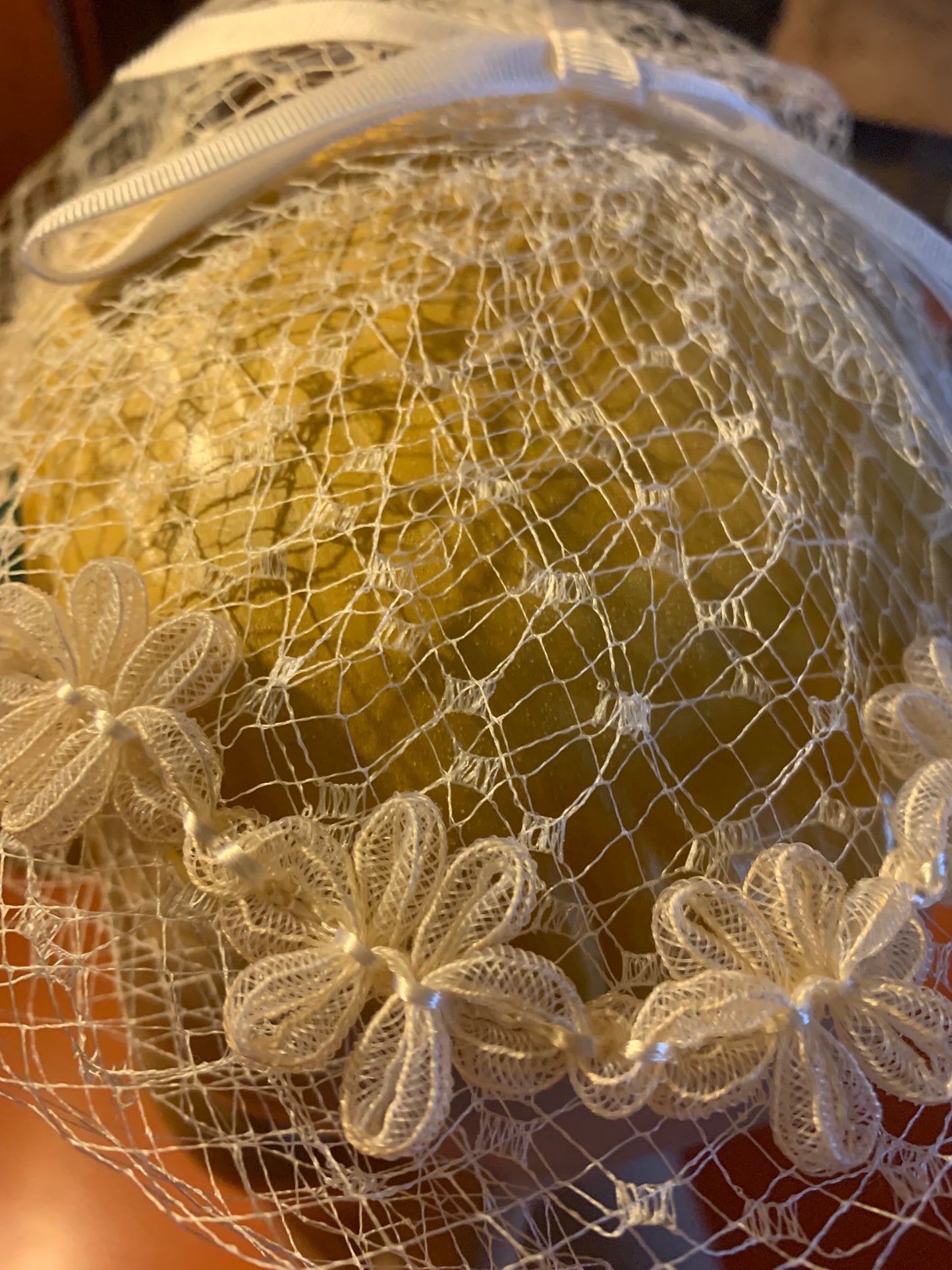 Ivory Stiffened Netting Hat with Bow circa 1960s