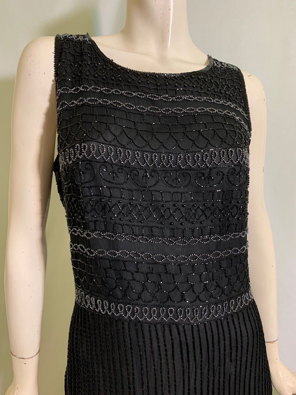 Black Silk Beaded Column Style Evening Gown circa 1990s