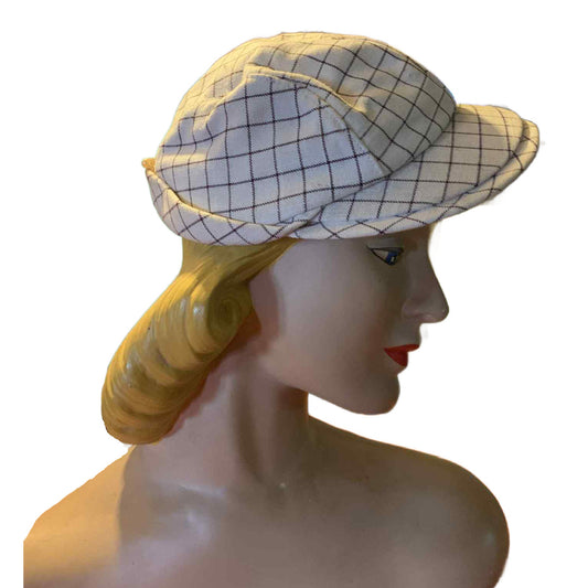 Sporty Grid Weave Fabric Ball Cap Inspired Hat circa 1930s