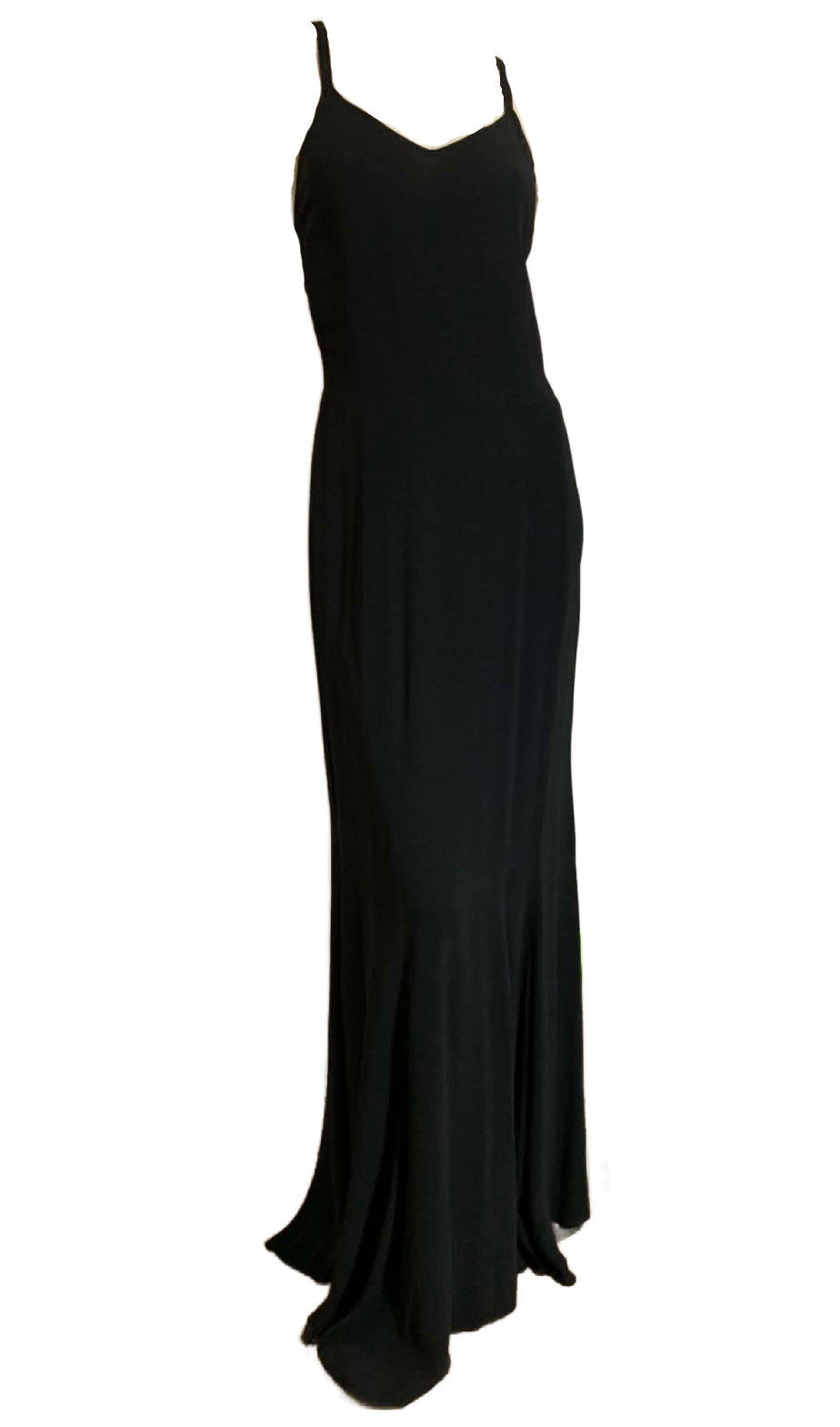 Jet Black Slinky Silk Charmeuse Slip Dress circa 1930s