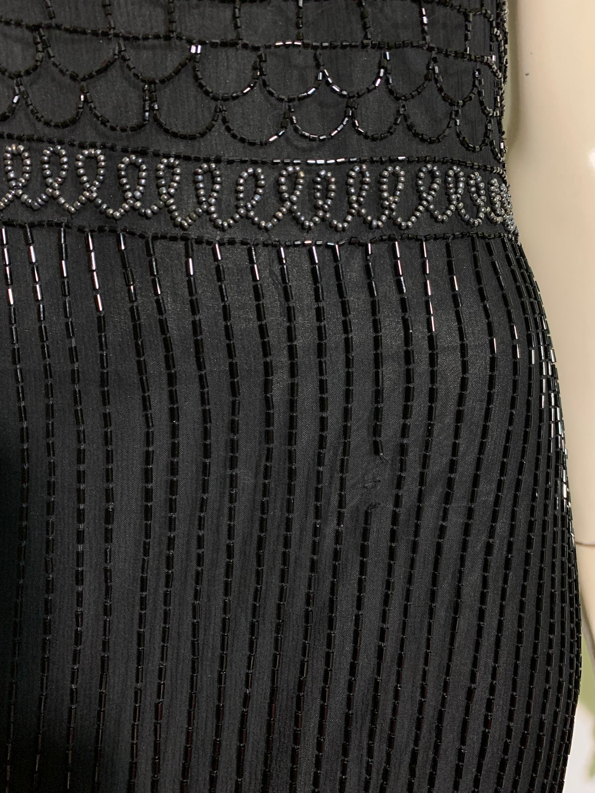 Black Silk Beaded Column Style Evening Gown circa 1990s