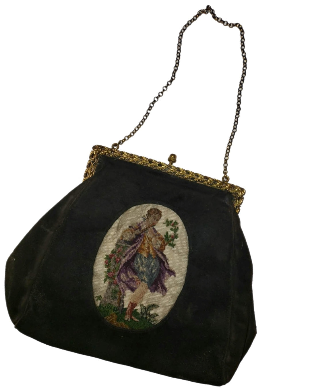 Figural Design Petit Point French Style Velvet Handbag circa 1940s