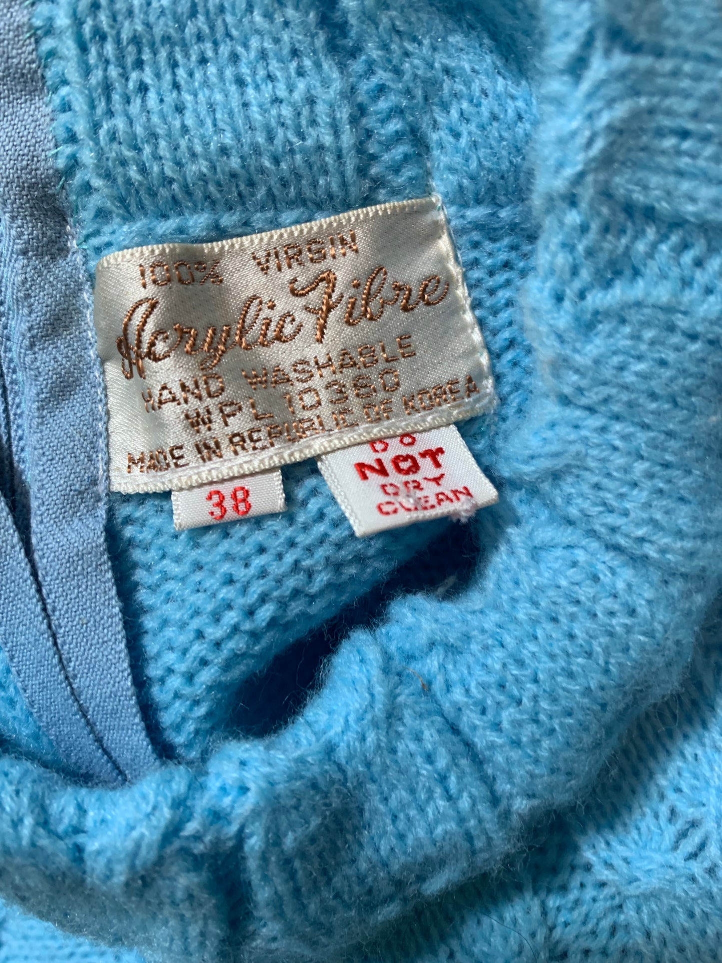 Baby Blue Cable Knit Long Sleeved Sweater circa 1960s