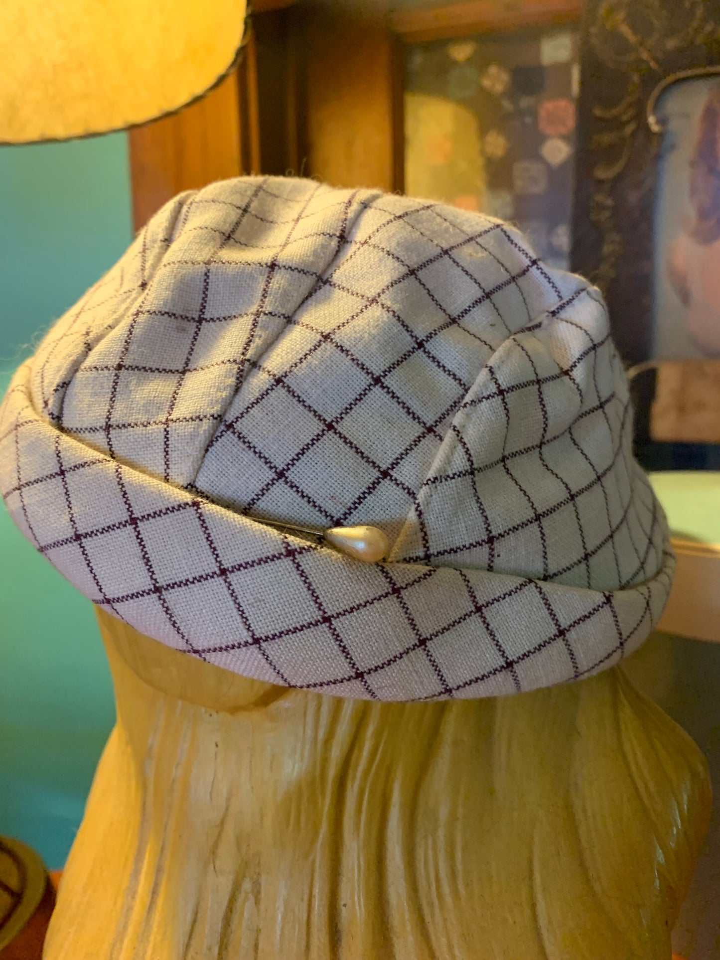Sporty Grid Weave Fabric Ball Cap Inspired Hat circa 1930s