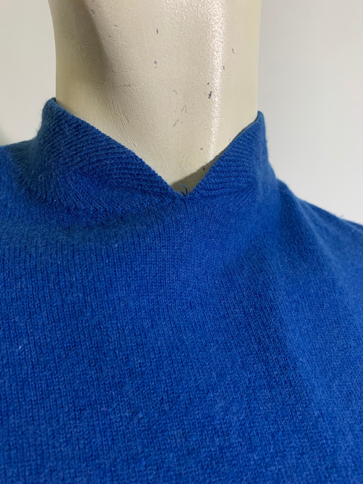 Cobalt Blue Orlon Sweater Notched Neckline circa 1960s