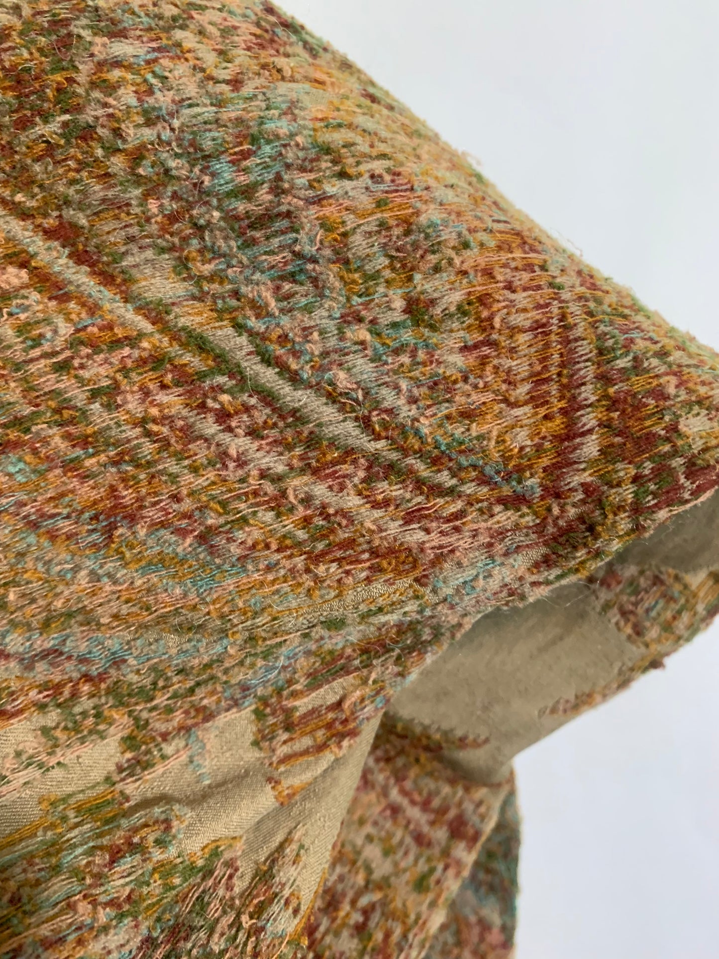 Turn of the Century Sage Green and Terra Cotta Paisley Brocade Wool Shawl circa 1900