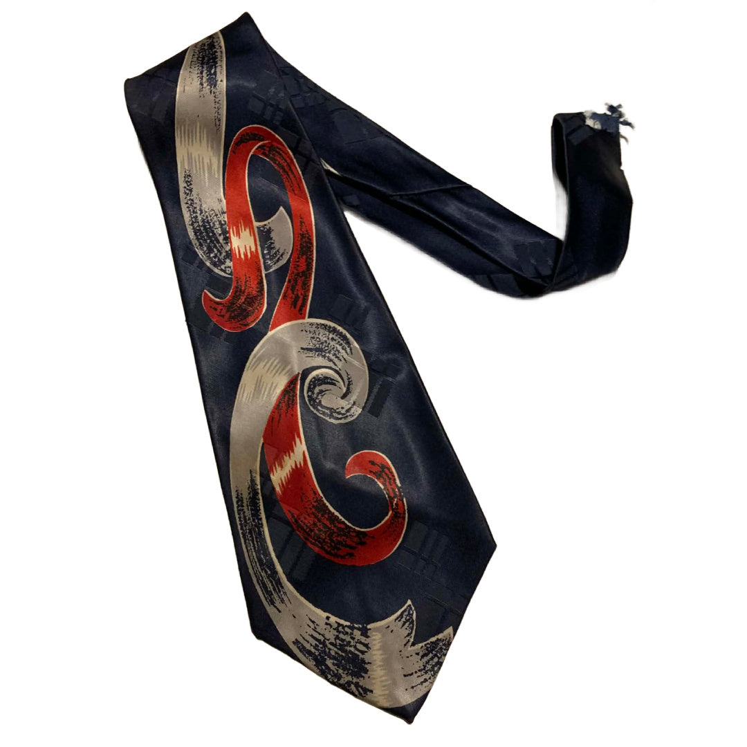 Blue & Burgundy Swirled Design Silk Men's Tie circa 1940s