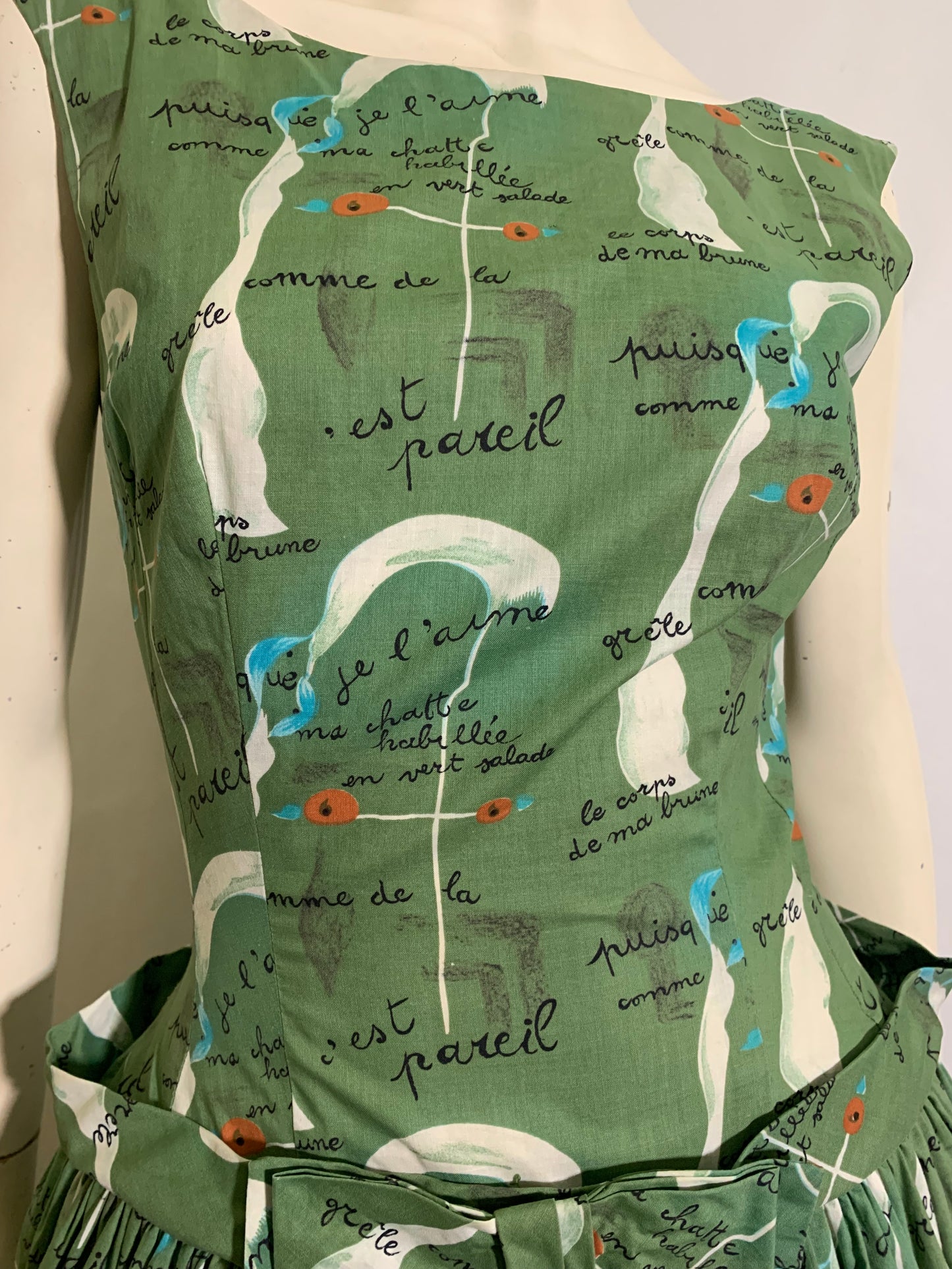 Rare Joan Miro Painting-Poem Art Print Fuller Fabrics Cotton Dress circa 1950s