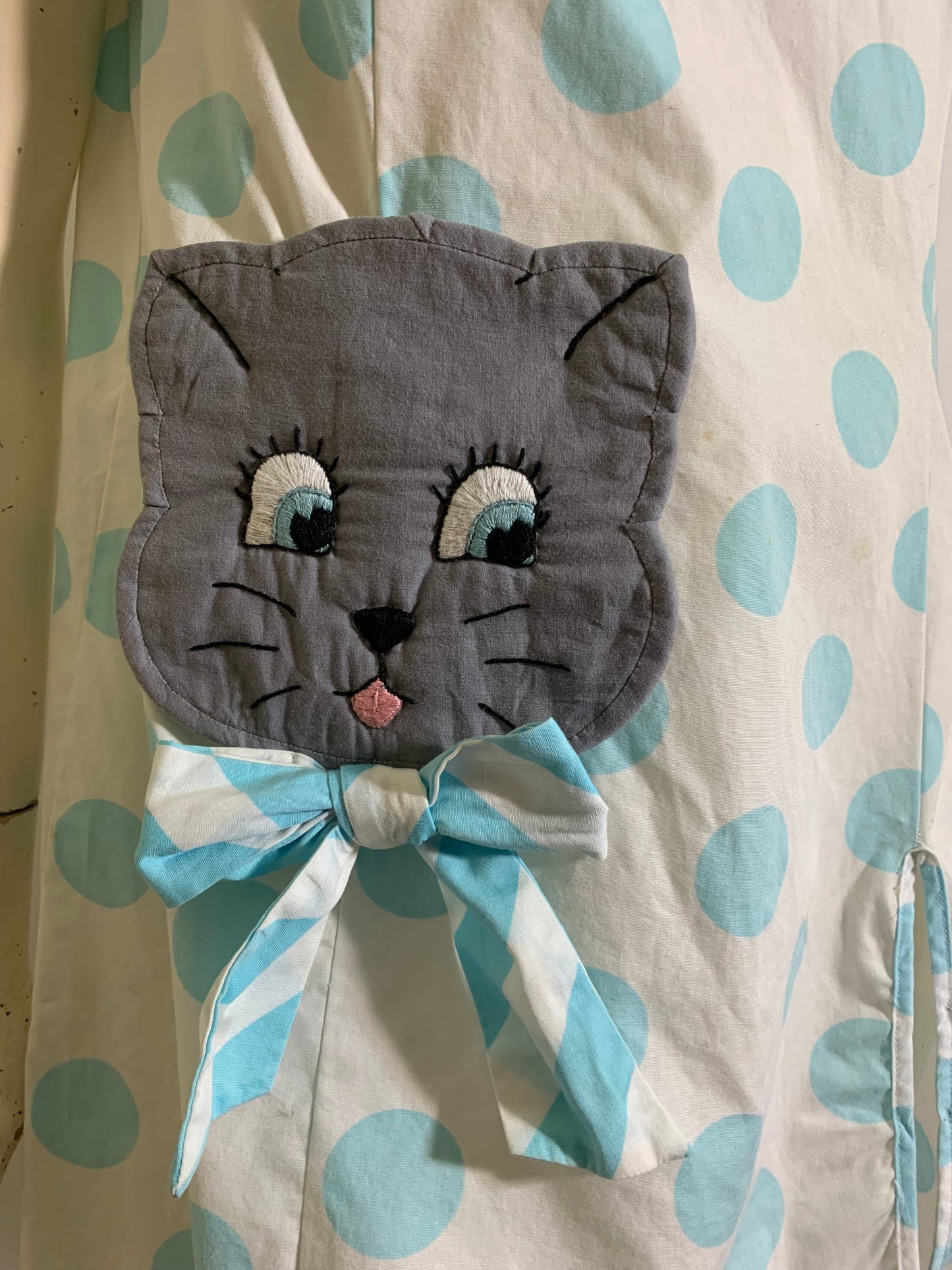 Polka Dot Kitty Cat Applique Mini Shift Dress circa 1960s