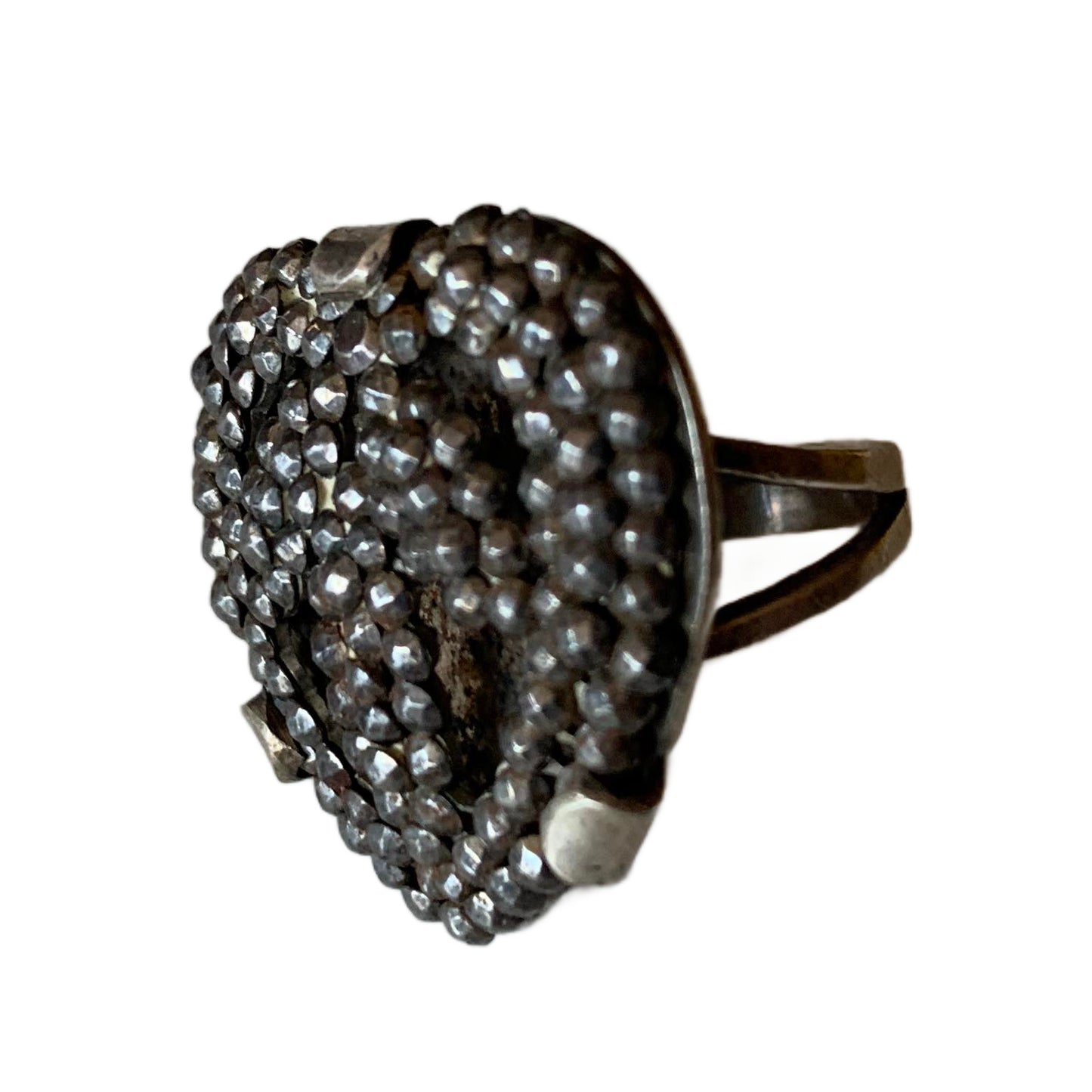Georgian French Cut Steel Heart Shaped Silver Ring circa 1800s