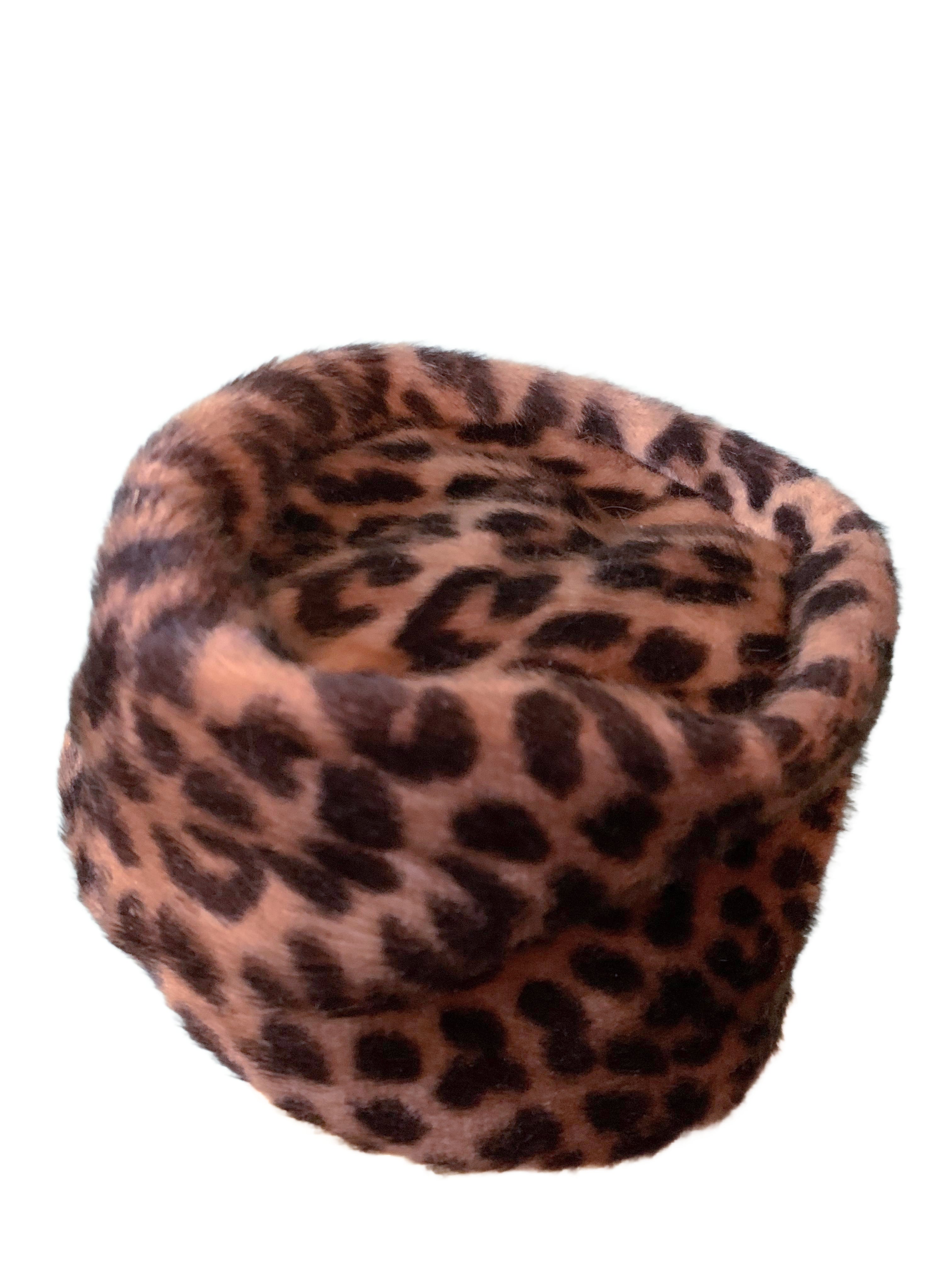 Vintage leopard animal print faux fur pillbox hat selling 60s