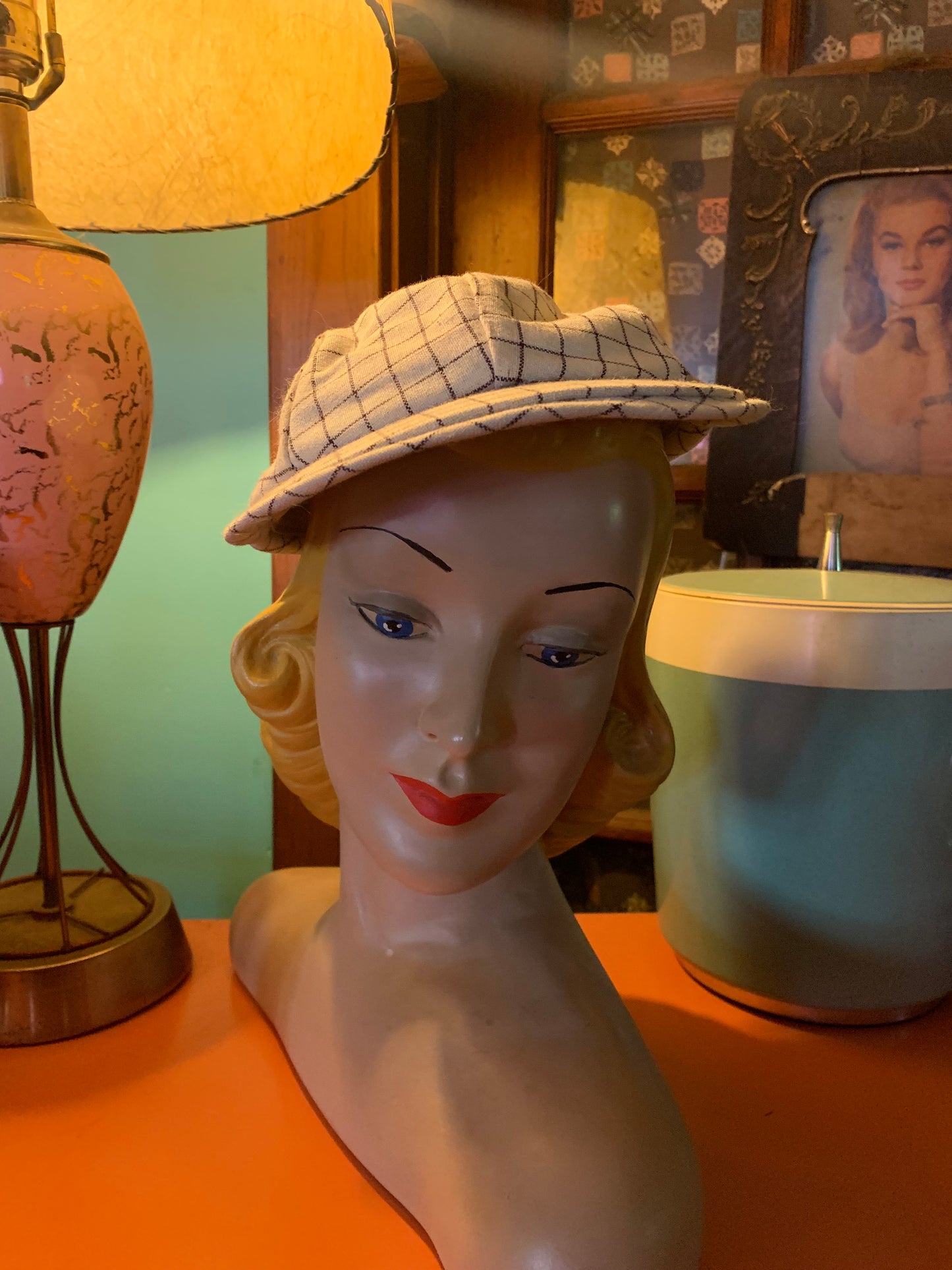 Sporty Grid Weave Fabric Ball Cap Inspired Hat circa 1930s