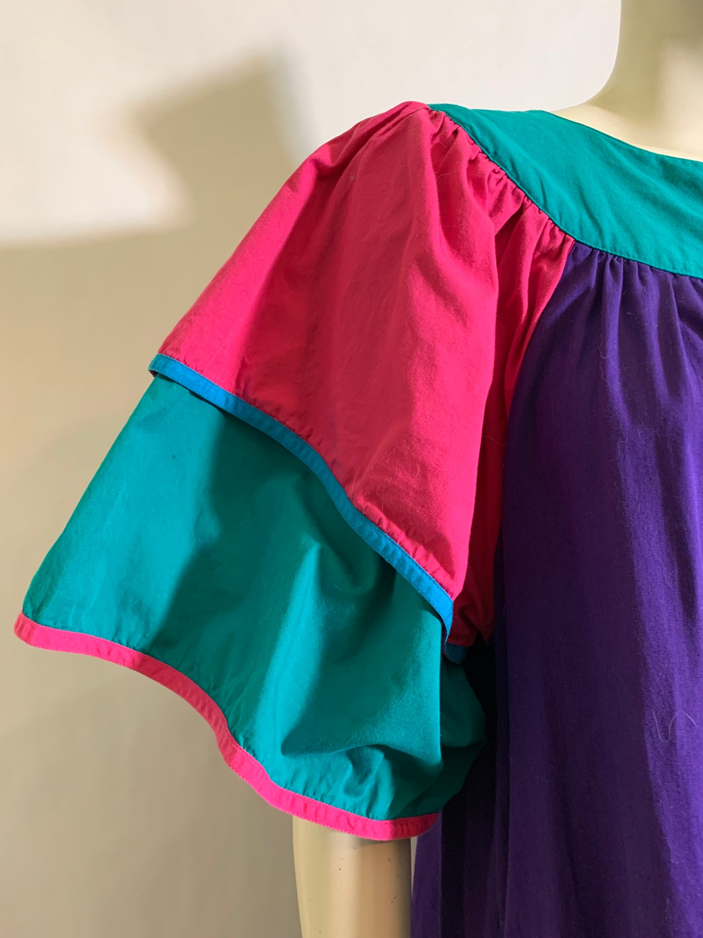 Color Blocked Rhumba Inspired Cotton Dress with Pockets circa 1980s