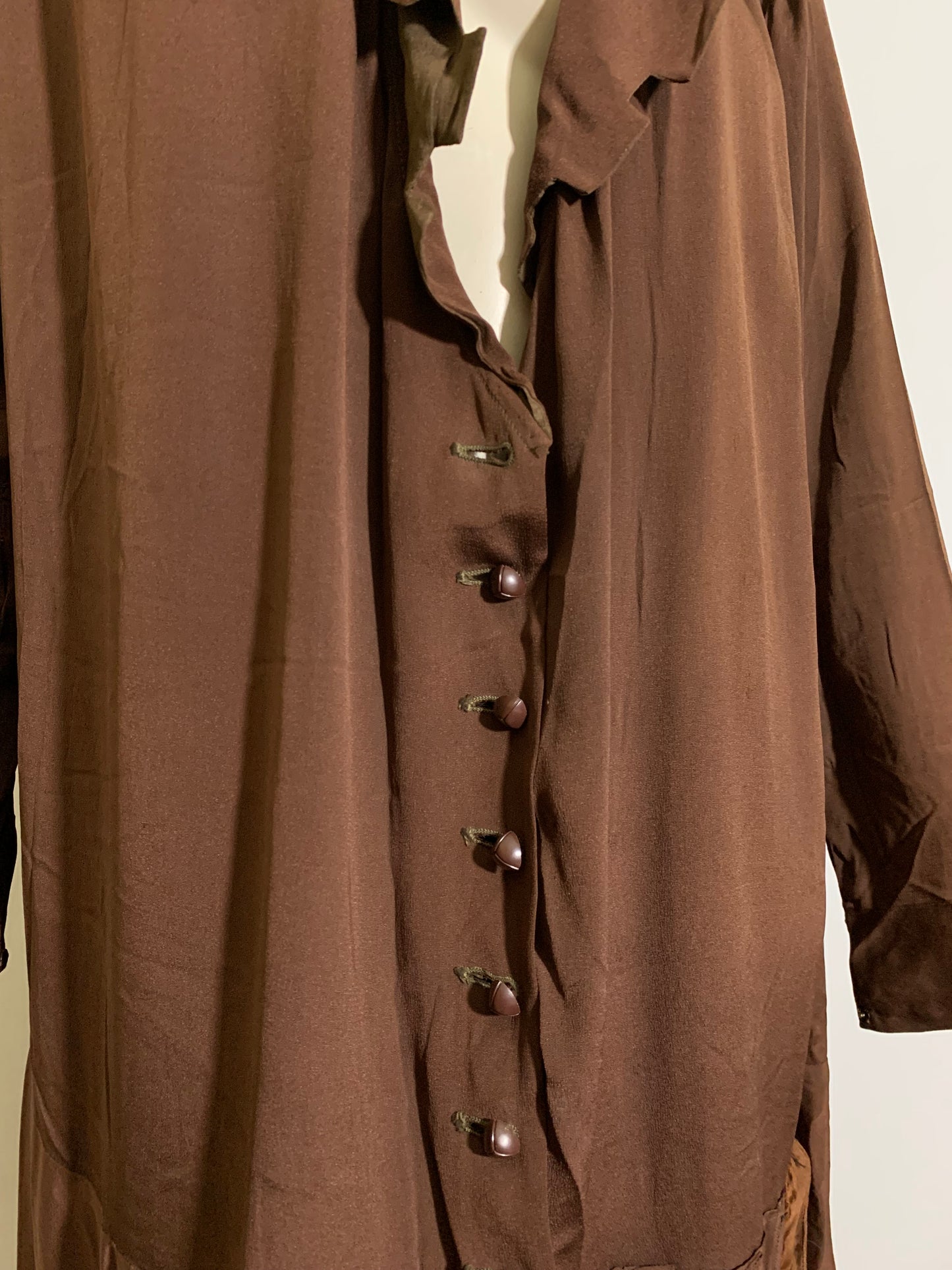 Cinnamon and Brown Silk and Velvet Dress circa 1920s as is