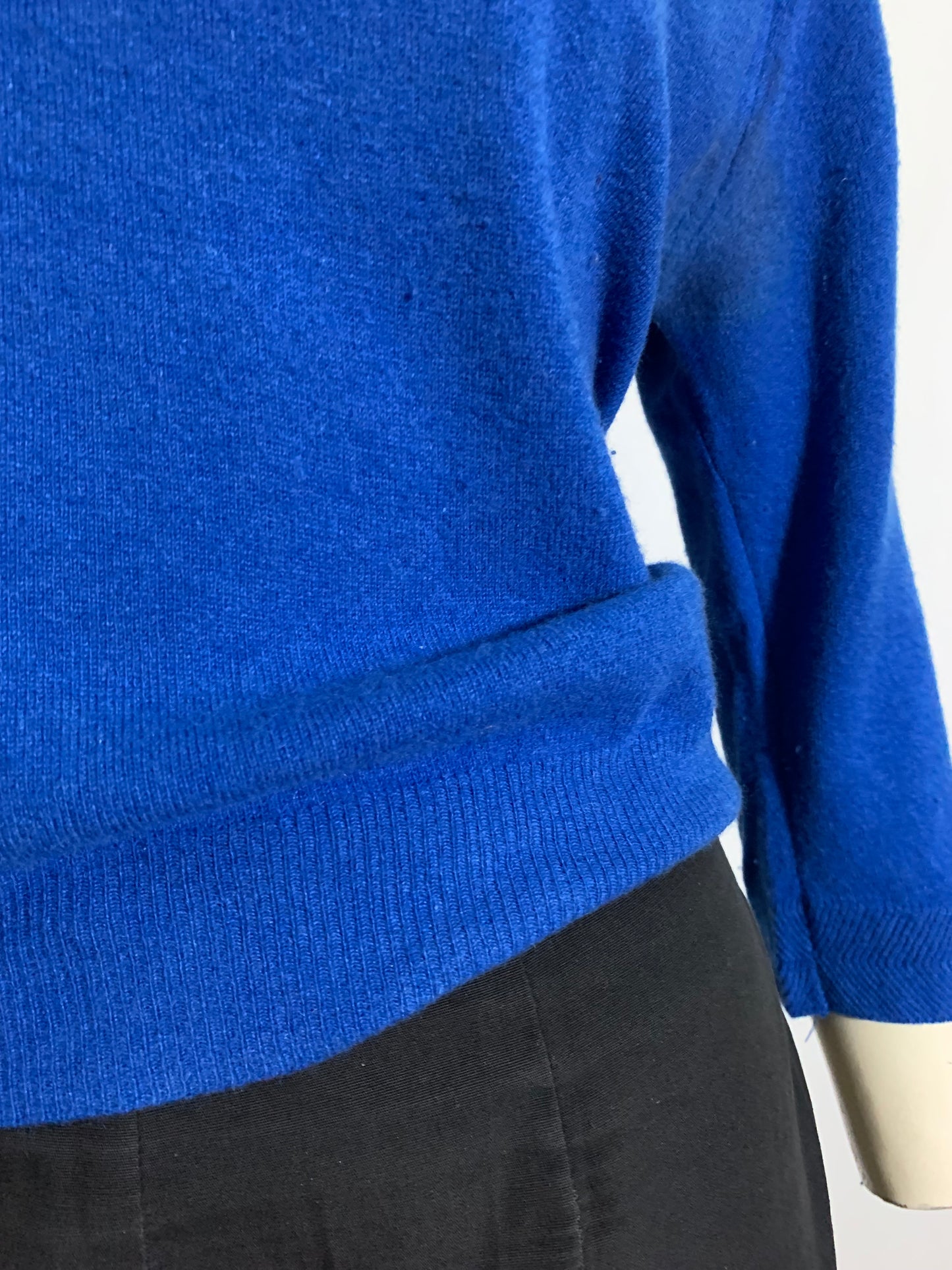 Cobalt Blue Orlon Sweater Notched Neckline circa 1960s