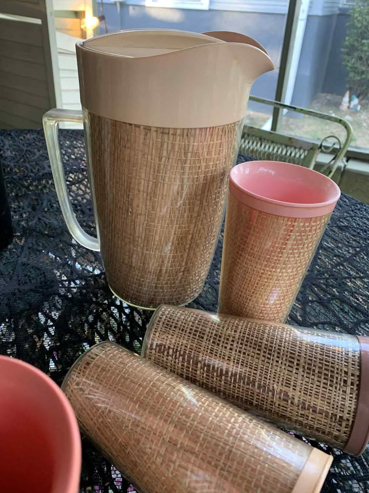 Mid Century Modern Plastic Tumbler and Pitcher Set Pastels