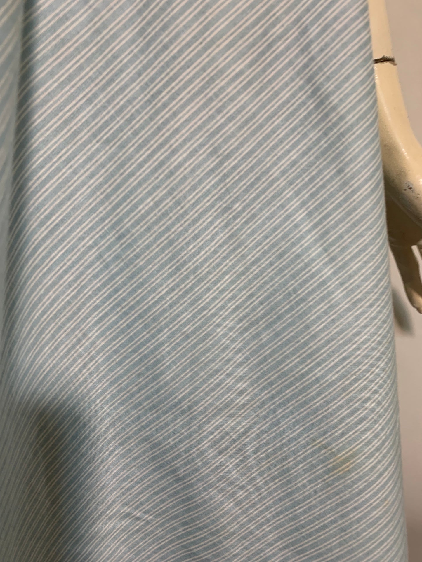 Ticking Striped Baby Blue Cotton Dress with Lace Trim circa 1980s Gunne Sax