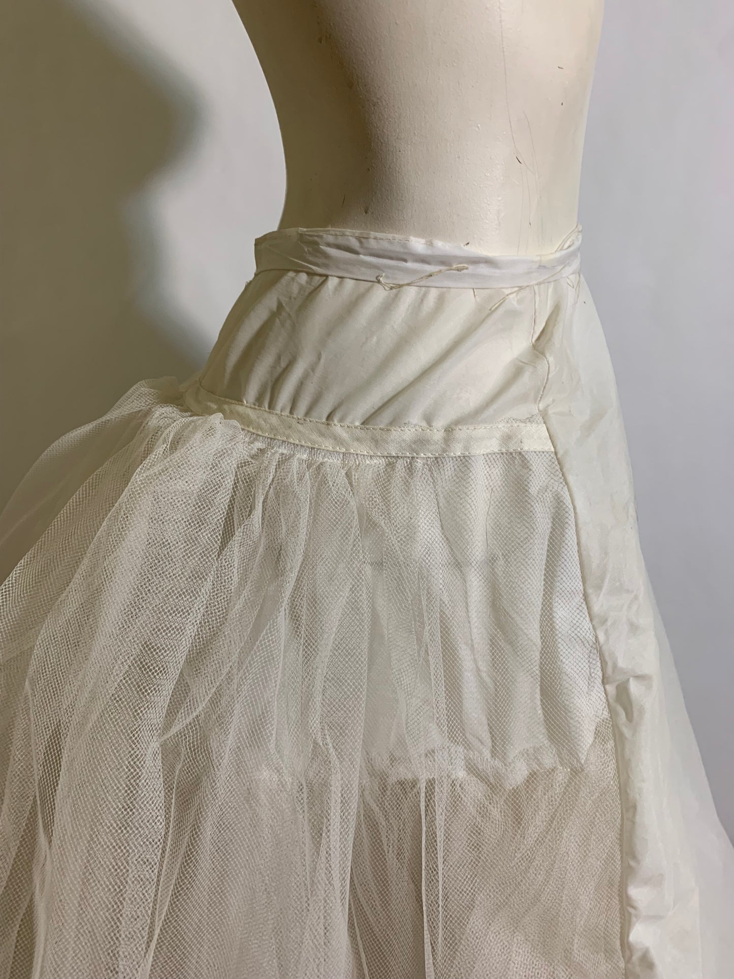 Soft White Bustle Back Long Half Slip w/ Tulle circa 1950s
