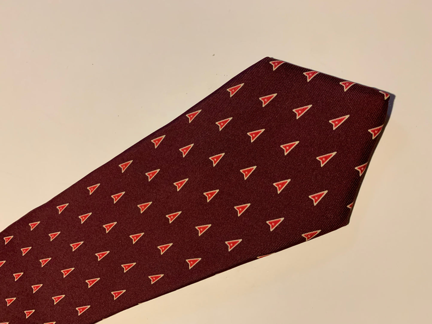 Wine Silk Tie with Red Star Trek Style Design circa 1990s