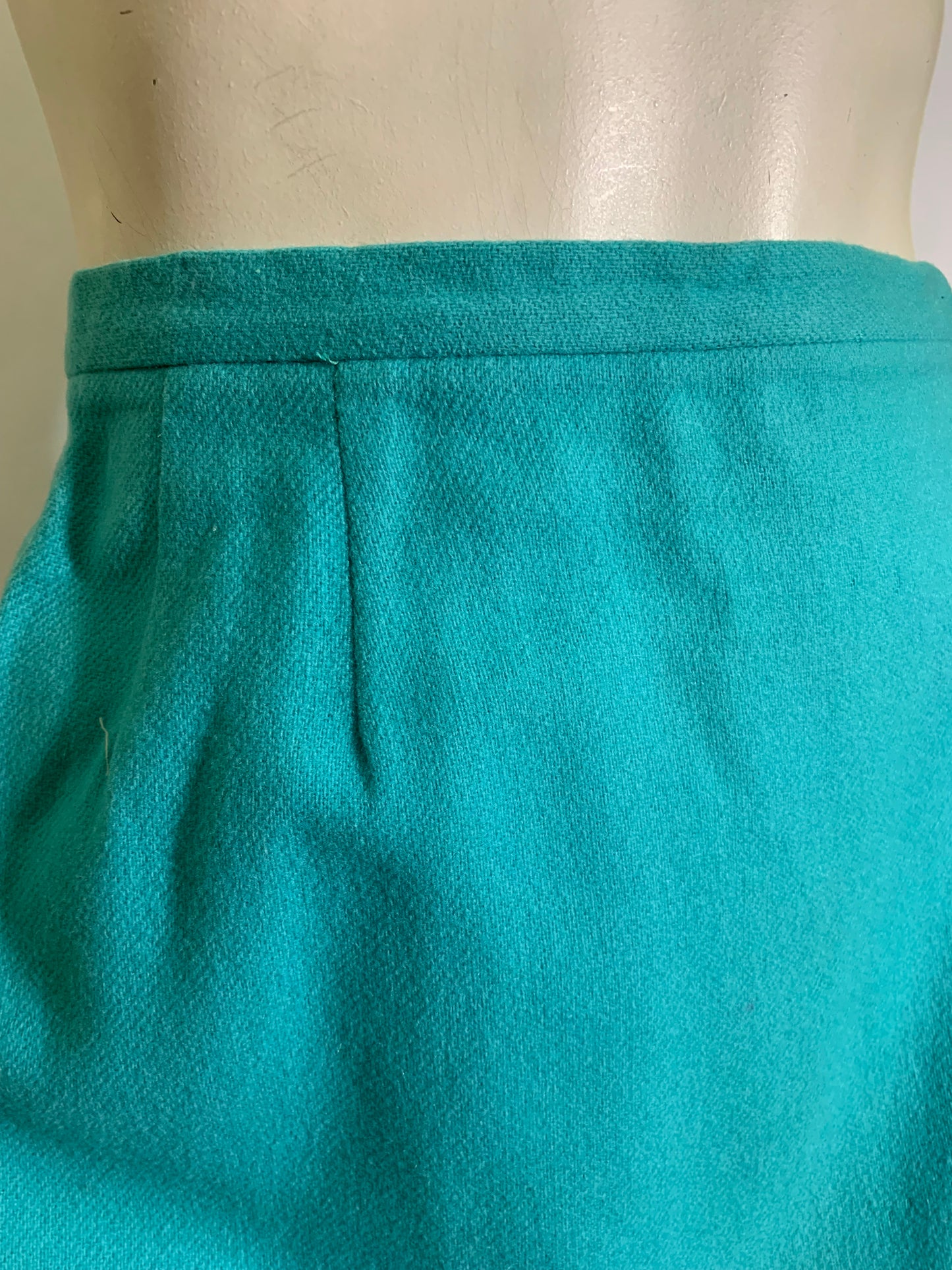 Bright Aqua Blue Wool Pencil Skirt circa 1960s