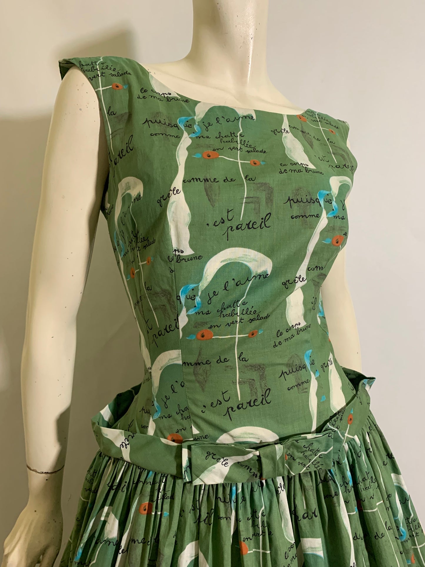 Rare Joan Miro Painting-Poem Art Print Fuller Fabrics Cotton Dress circa 1950s