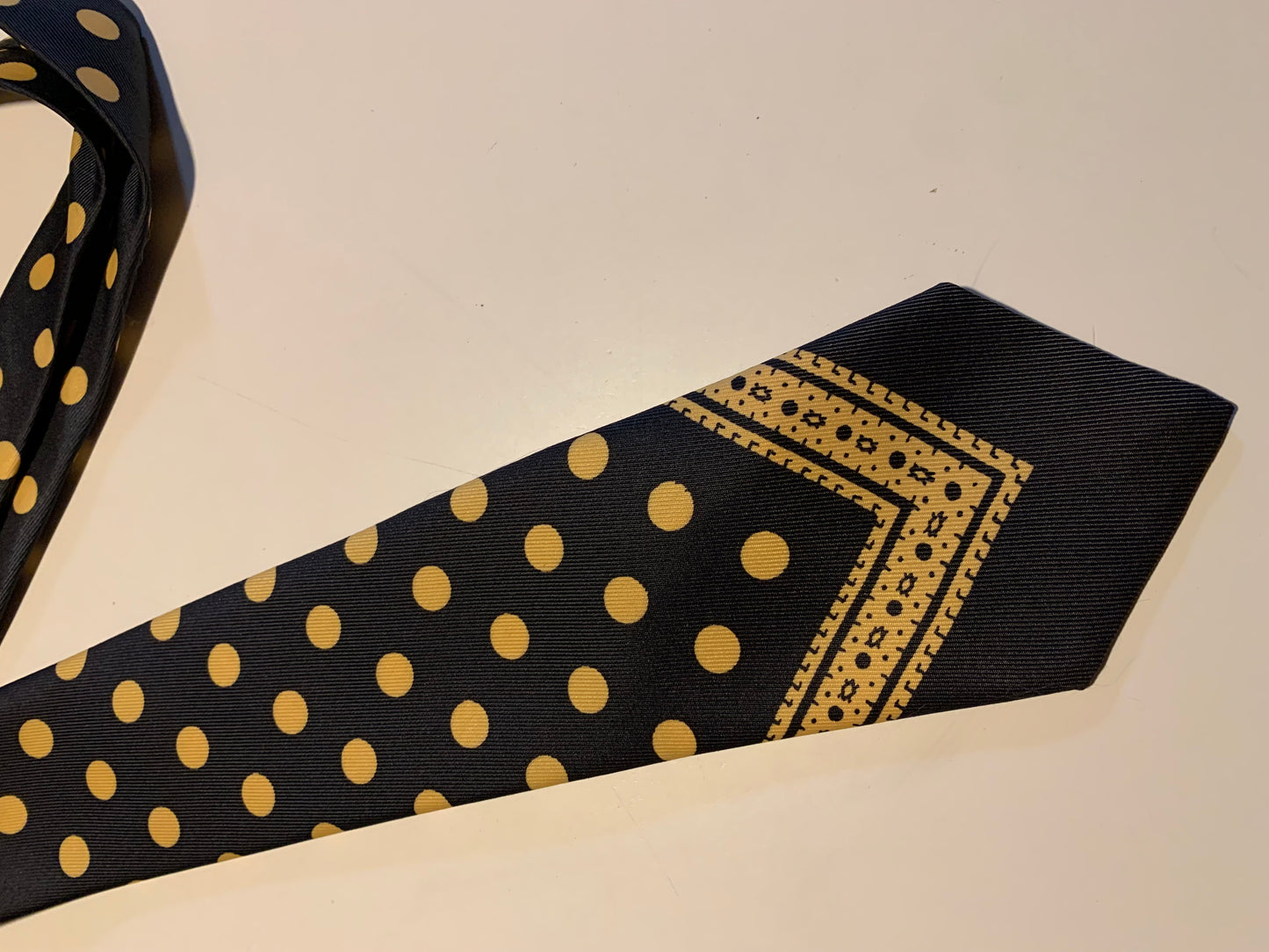 Blue and Ivory Handkerchief and Polka Dot Design Men's Tie circa 1960s