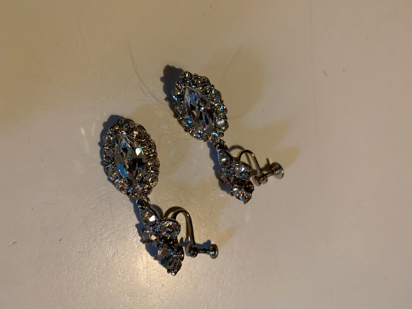 Shimmering Crystal and Rhinestone Dangle Clip Earrings circa 1950s