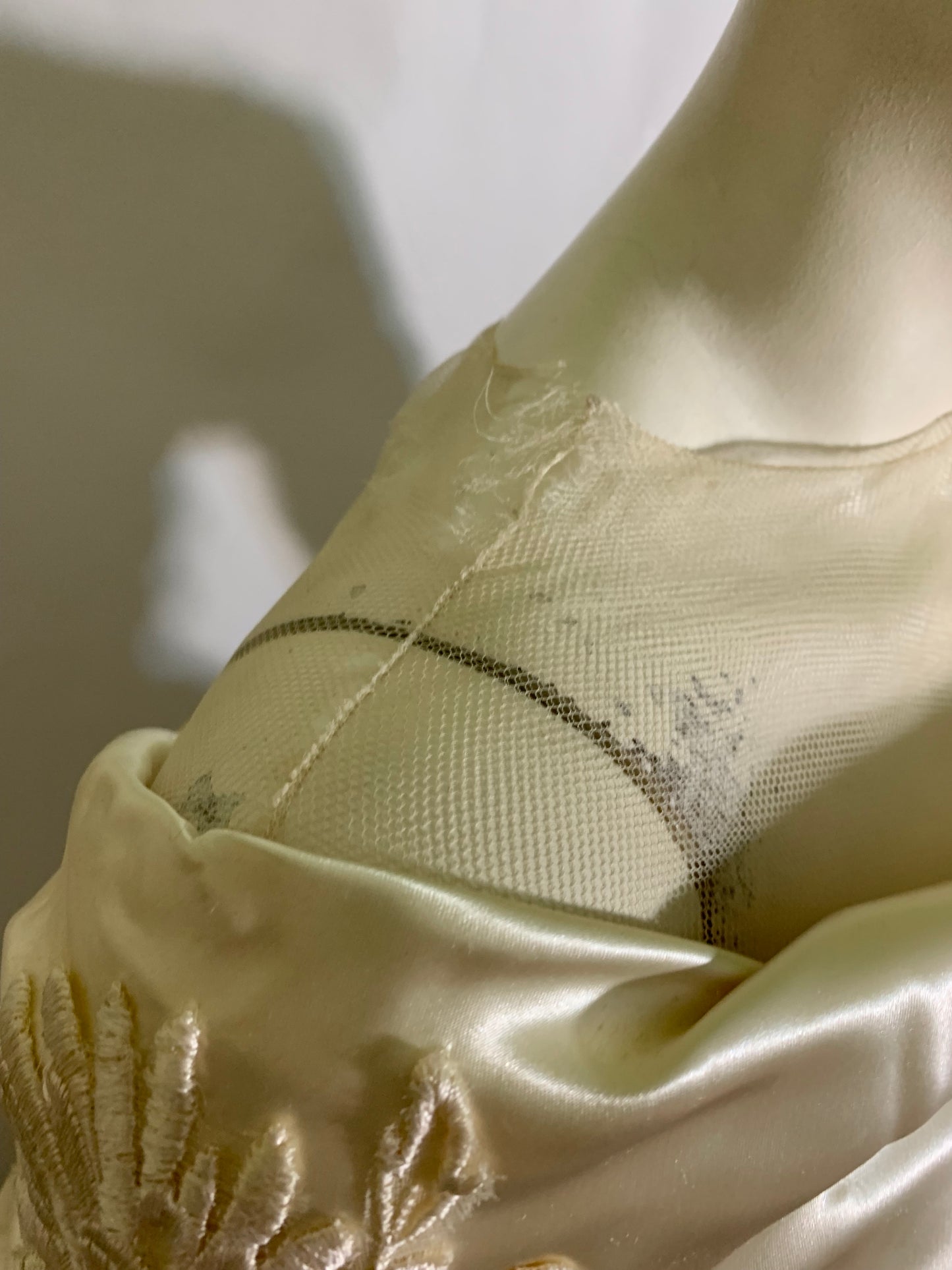 Soft White Slipper Satin Hip Draped Wedding Dress circa 1940s