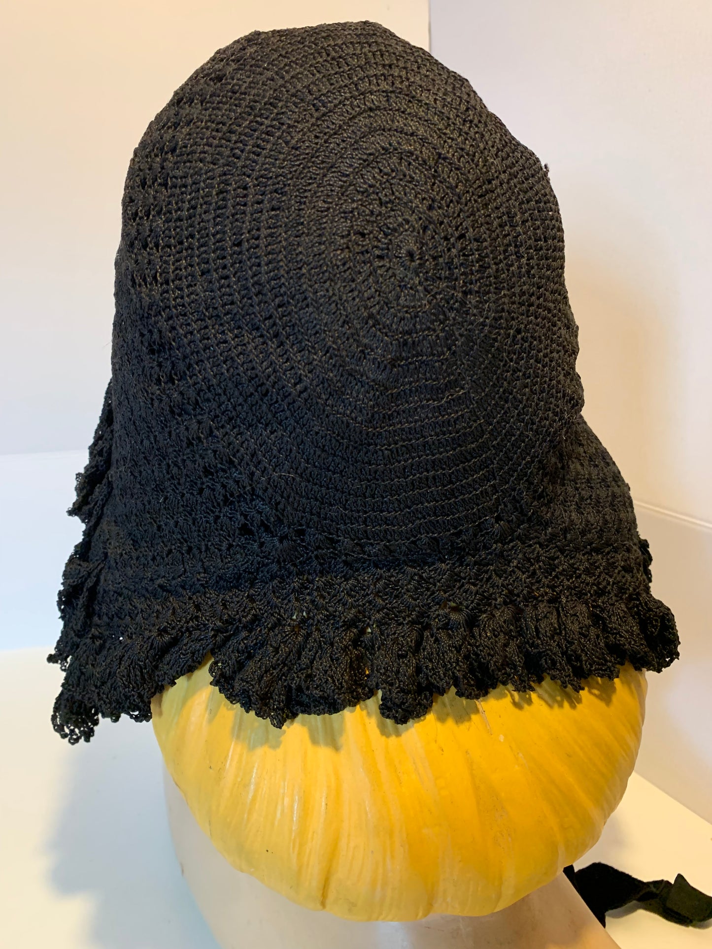 Black Silk Crocheted Bonnet circa 1890s