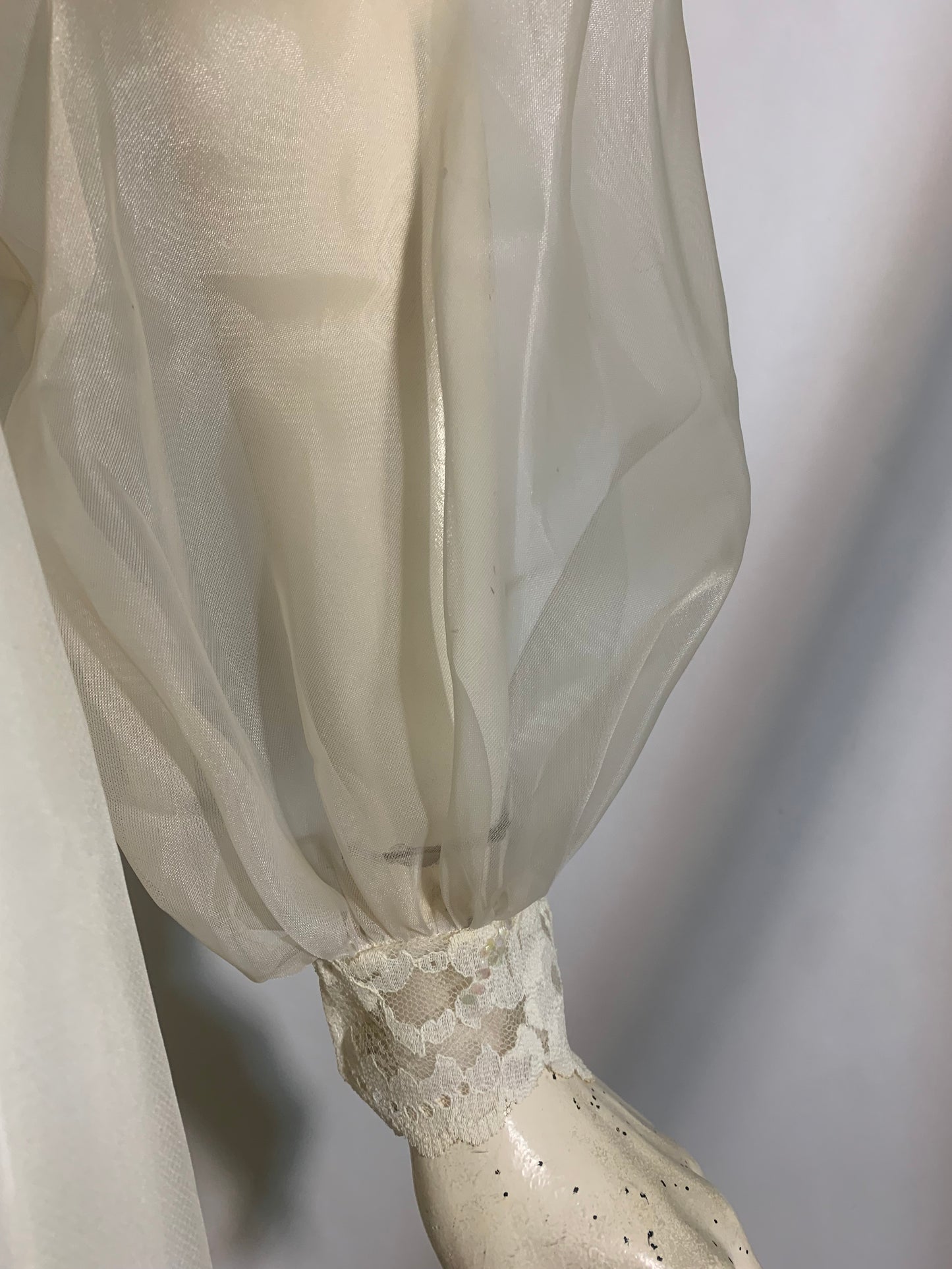 Regency Inspired Empire Waist Lace Trimmed Wedding Dress & Long Veil circa 1960s