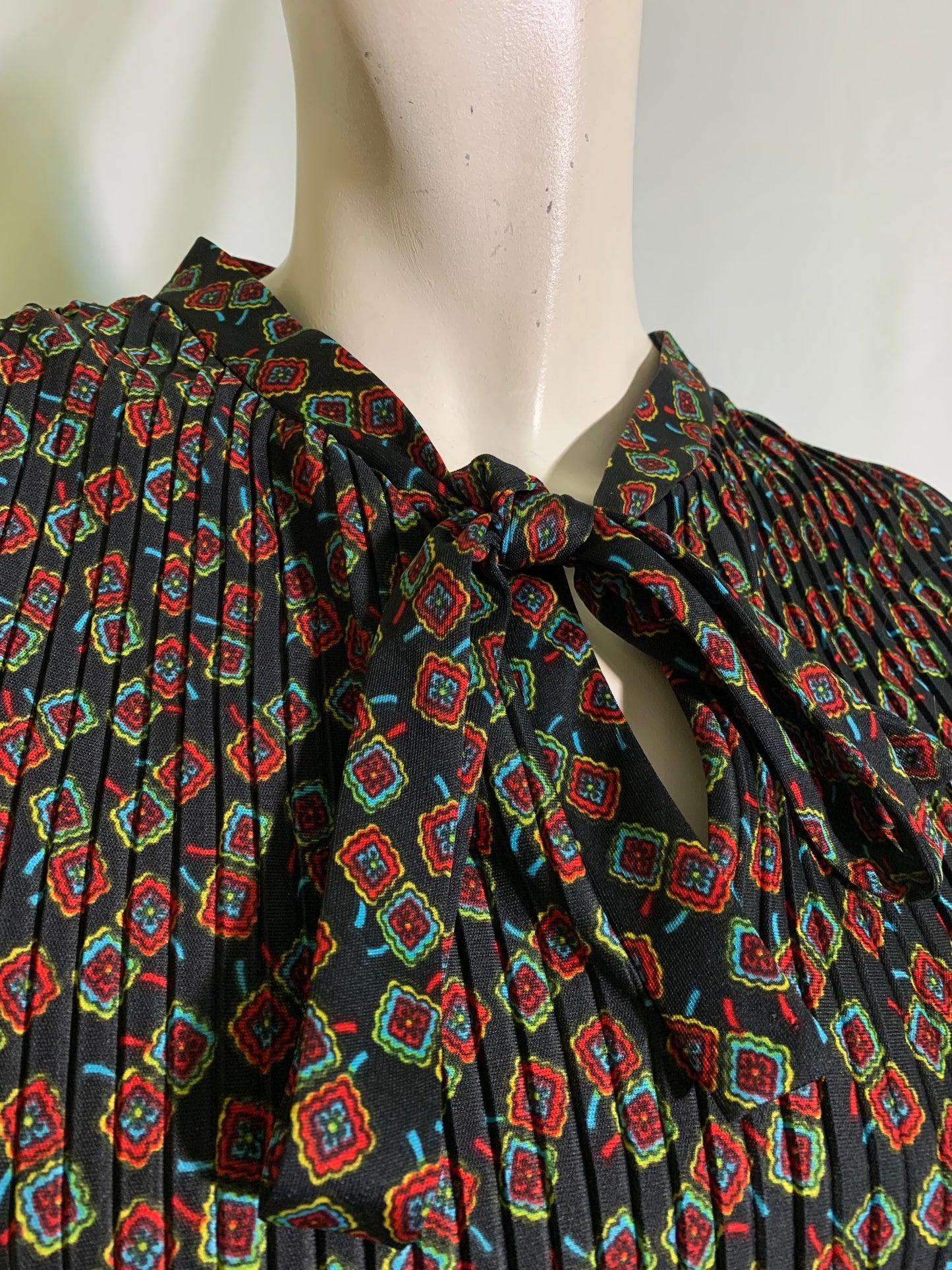 Pleated Blouson Top and Skirt 2 pc Dress circa 1970s