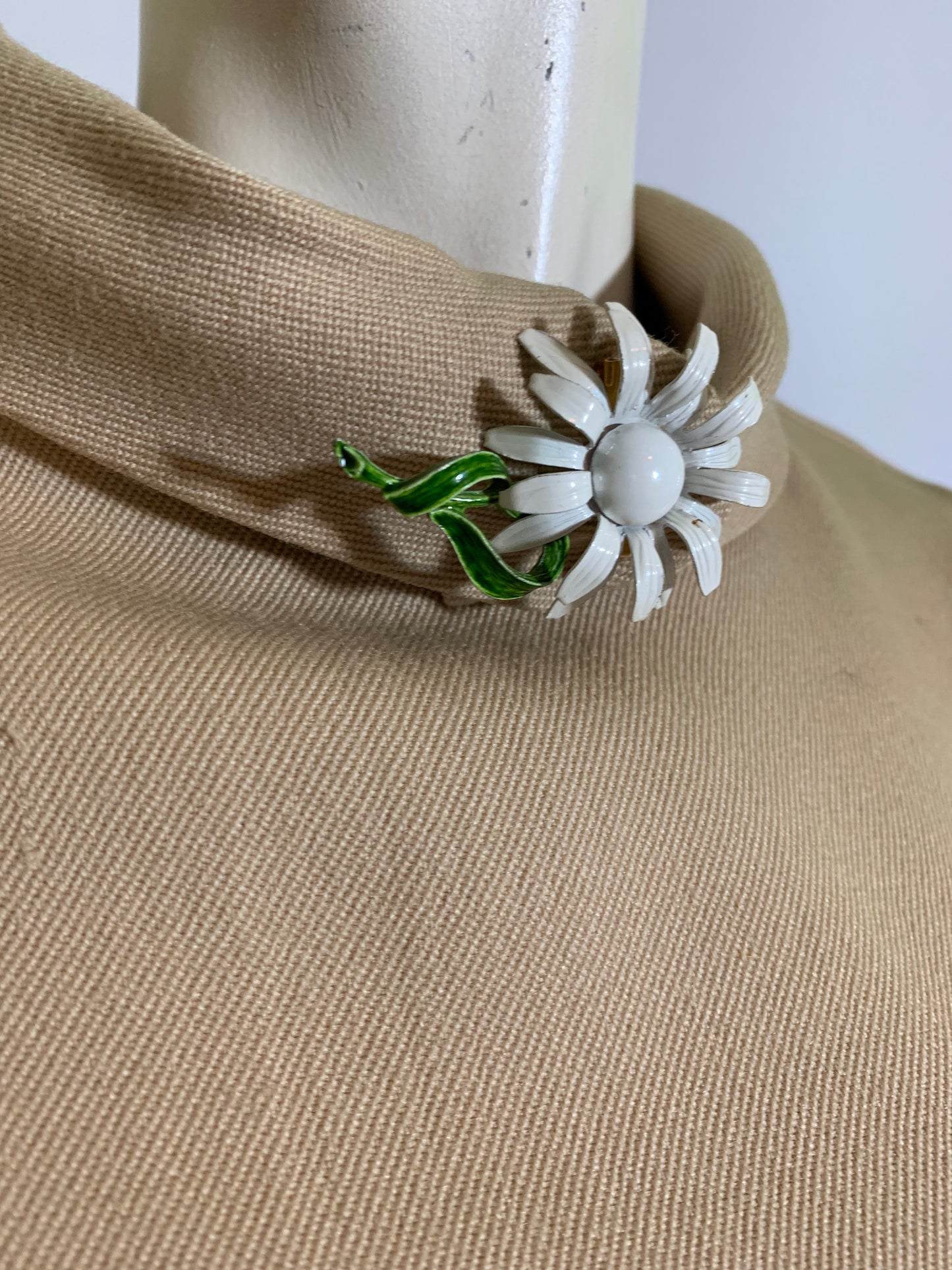Chic Folded Collar Tan Dress circa 1960s