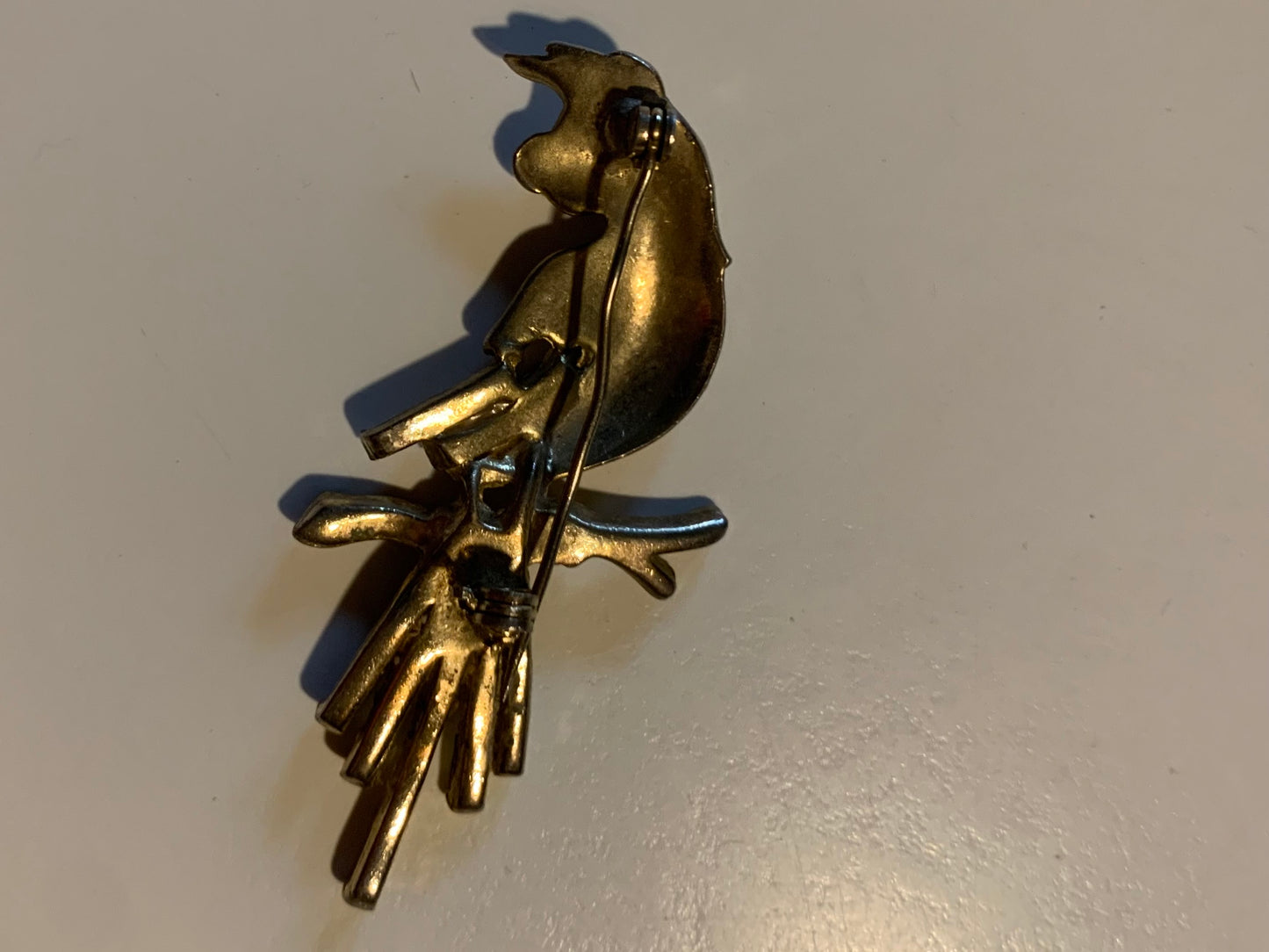 Colorful Rhinestone Accented Cockatiel Bird Novelty Brooch circa 1940s