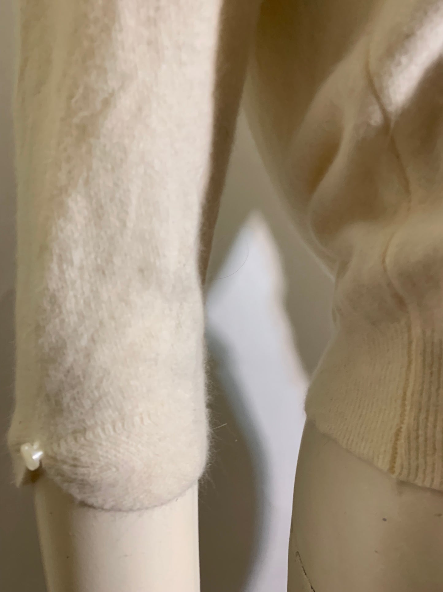 RESERVED Ivory Orlon High Collared Sweater with Button Accent circa 1960s