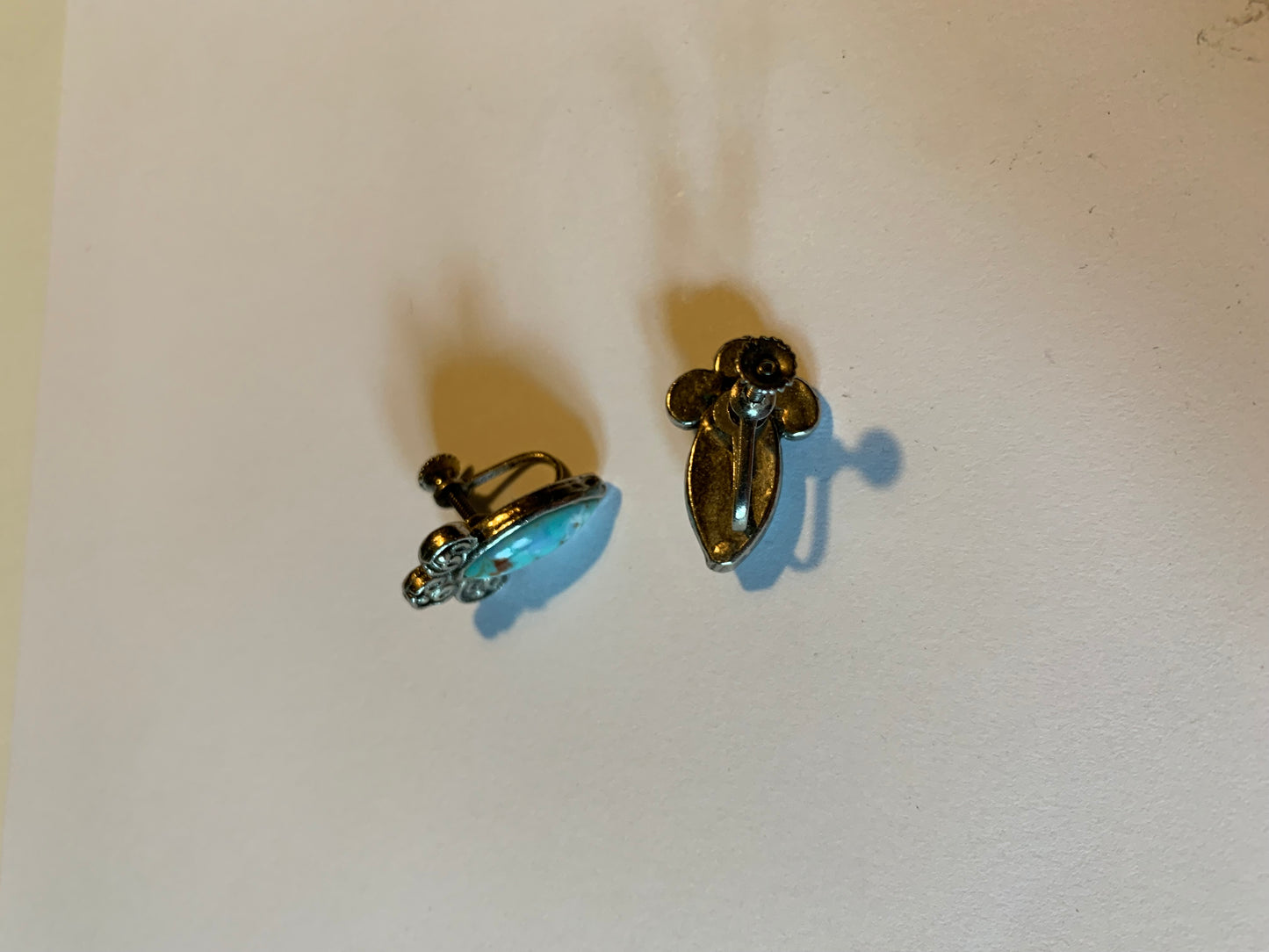 Turquoise Inlay Screwback Clip Earrings circa 1940s