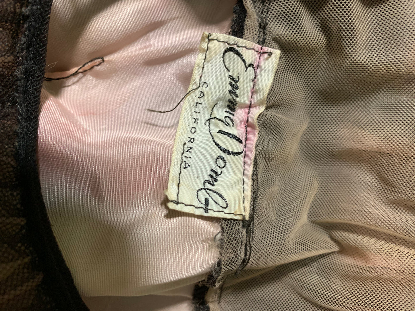Lingerie Inspired Black and Pink Chiffon Lace Party Dress by Emma Domb circa 1950s