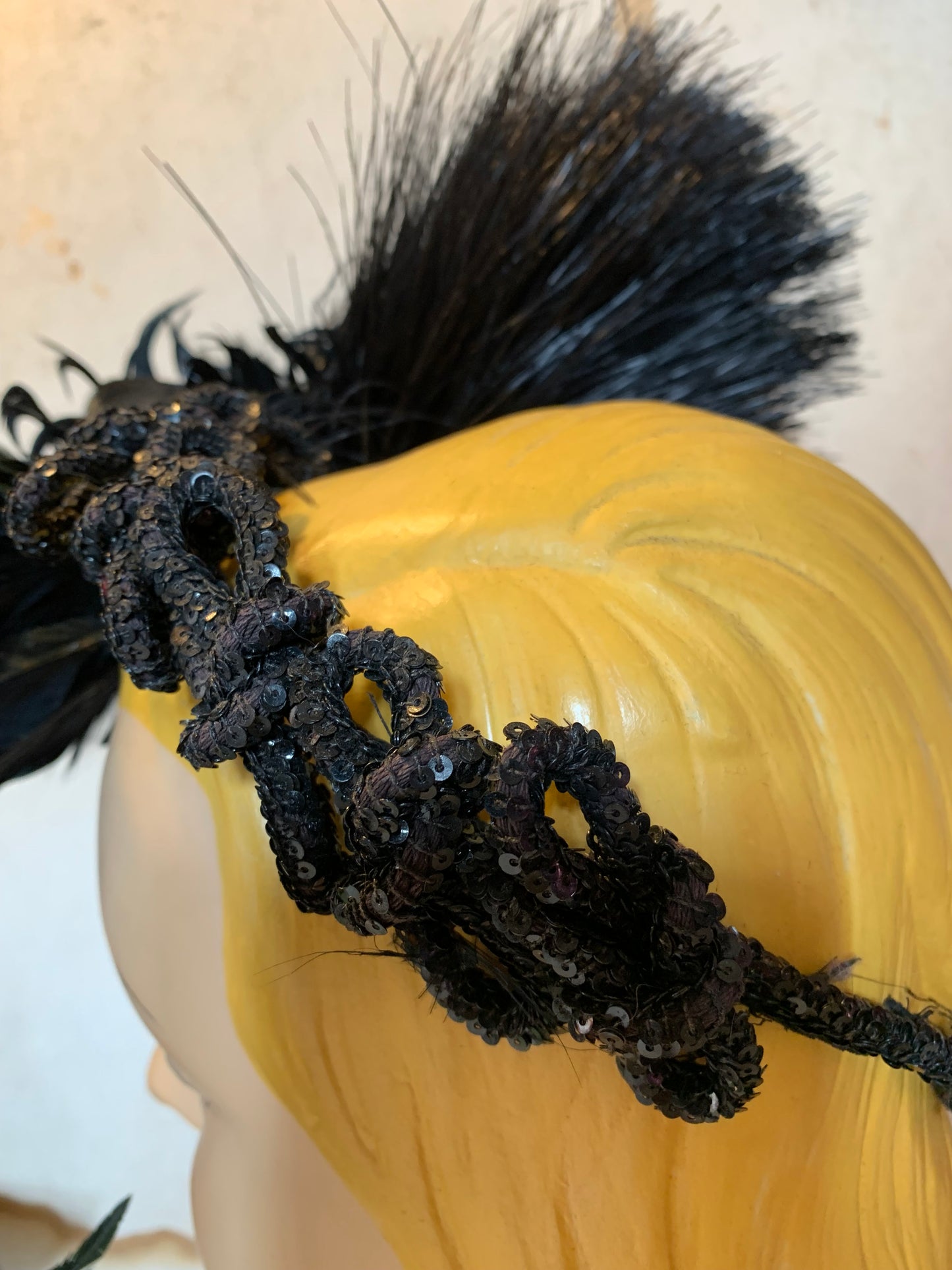 Murdered by Birds Reimagined Victorian Jet Beaded Crown with Feathers