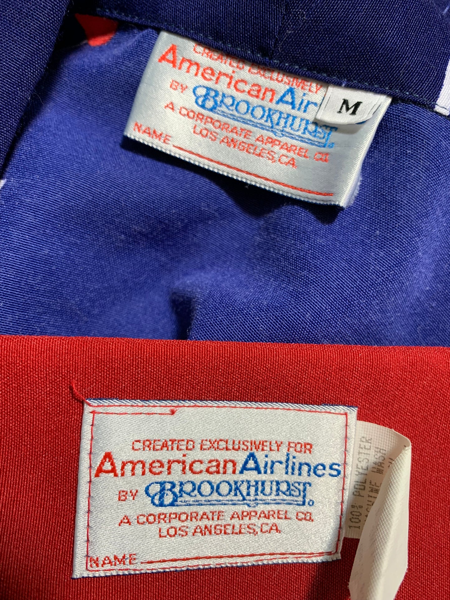 Red and White Hibiscus Print Blue Maxi Dress and Jacket Uniform American Airlines circa 1970s