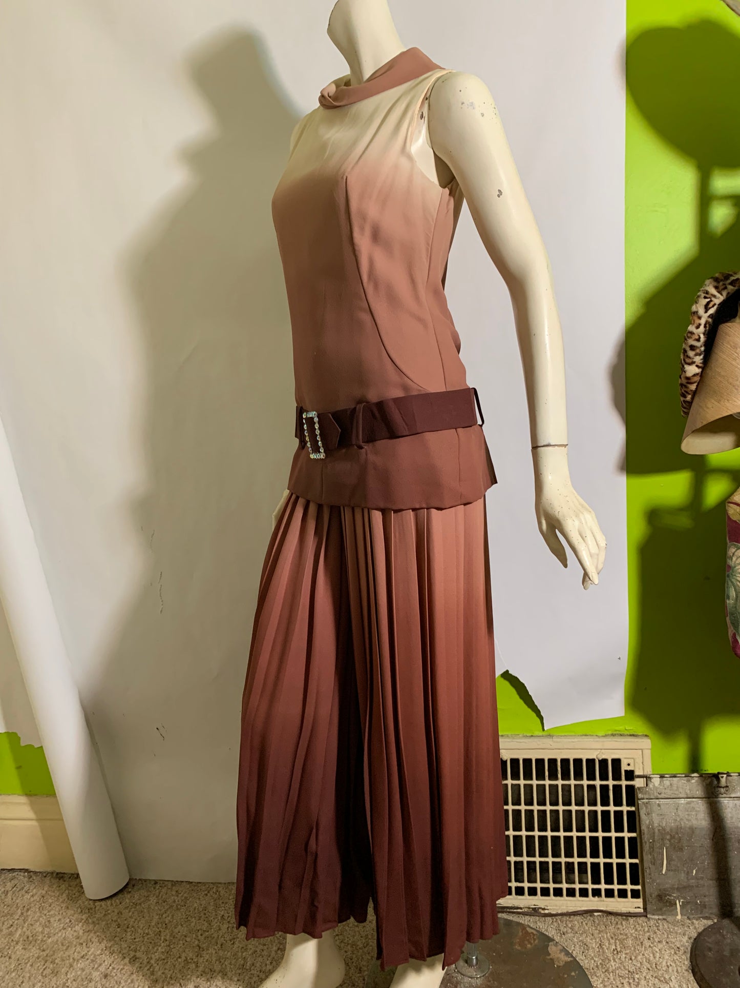 Rose Caramel Ombré Crep Rayon Maxi Palazzo Pants Dress circa 1970s